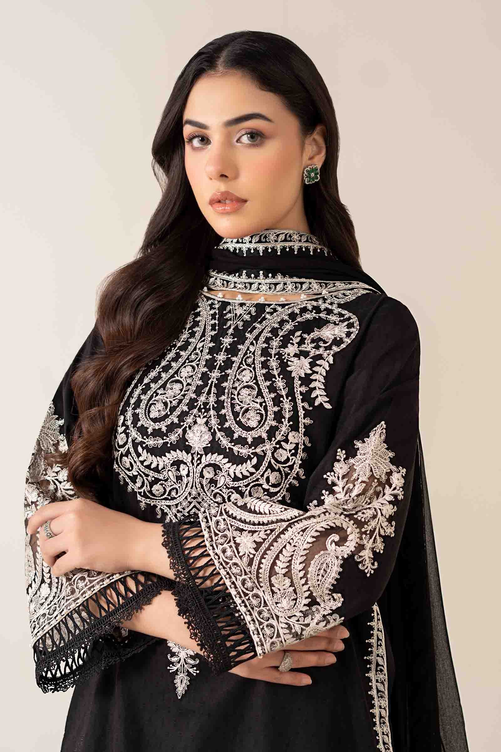 Maria B | Luxury Winter Pret 25 | DW-MN25-12-Black by Maria B - Designer Dress  - Type : Ladies Clothes - Available at Libayah - 100% Original 