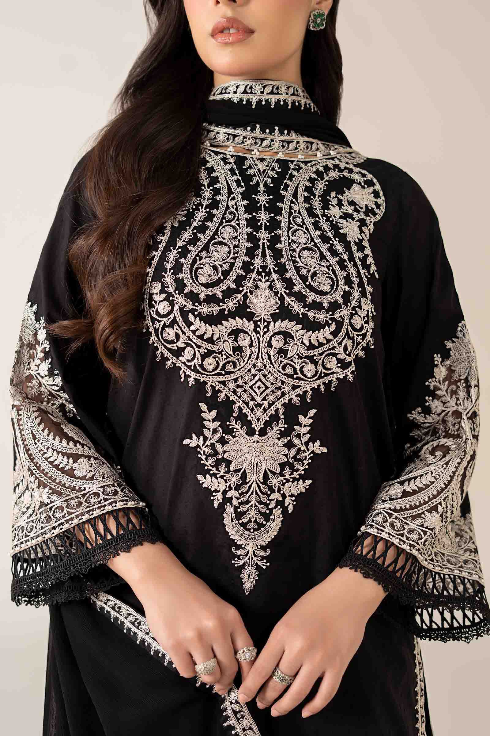 Maria B | Luxury Winter Pret 25 | DW-MN25-12-Black by Maria B - Designer Dress  - Type : Ladies Clothes - Available at Libayah - 100% Original 