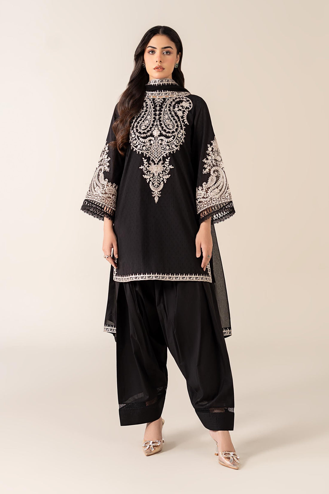 Maria B | Pre Fall Dresses | 3 Piece Embroidered Dobby Suit Black4 by Maria B - Designer Dress  - Type : Ladies Clothes - Available at Libayah - 100% Original 