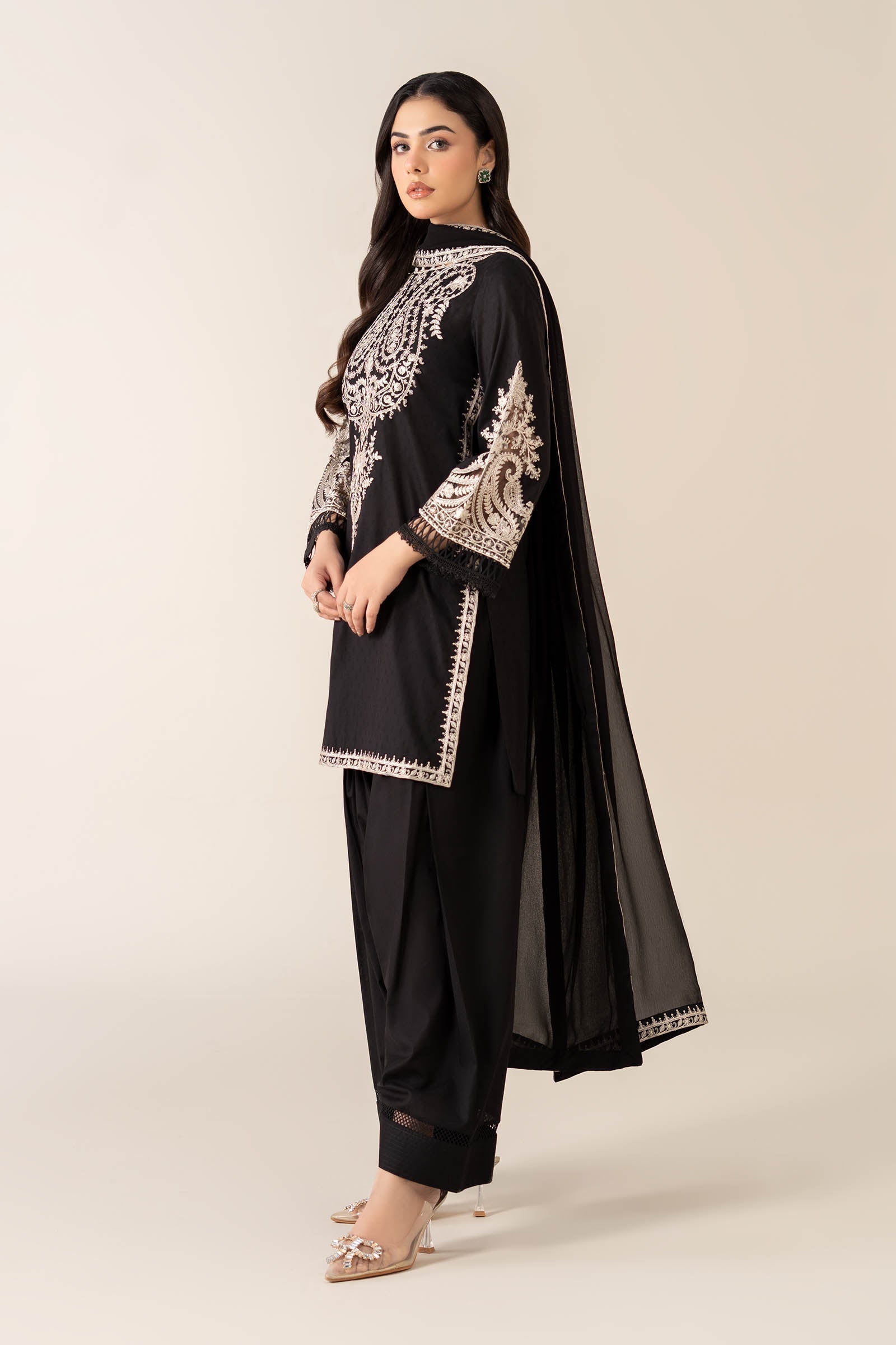 Maria B | Luxury Winter Pret 25 | DW-MN25-12-Black by Maria B - Designer Dress  - Type : Ladies Clothes - Available at Libayah - 100% Original 