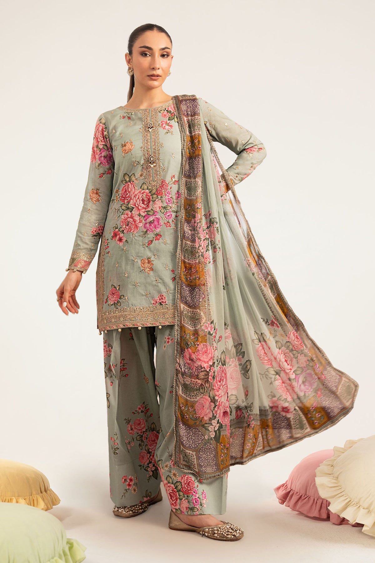 Maria B | Luxury Pret Pre Fall | DW-PF26-10-Green by Maria B - Designer Dress  - Type : Ladies Clothes - Available at Libayah - 100% Original 