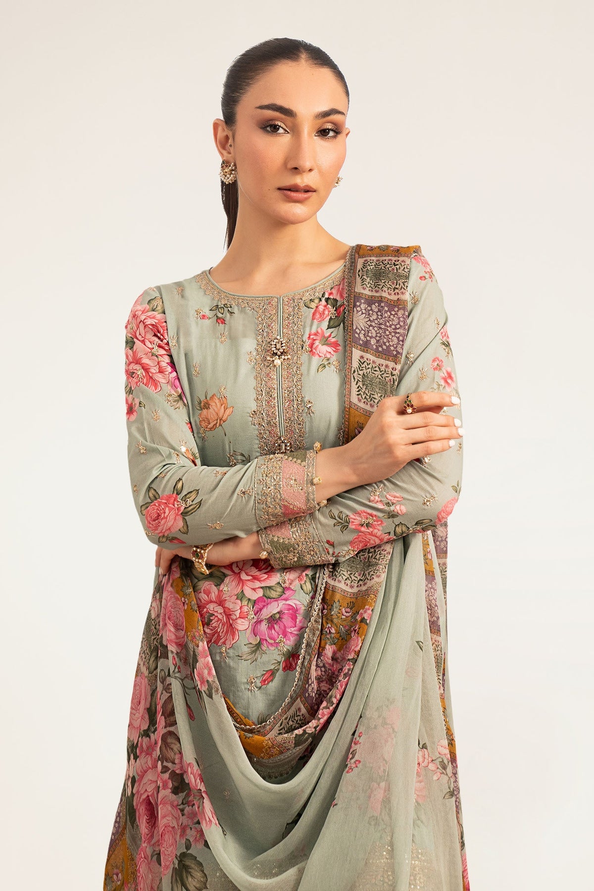 Maria B | Luxury Pret Pre Fall | DW-PF26-10-Green by Maria B - Designer Dress  - Type : Ladies Clothes - Available at Libayah - 100% Original 