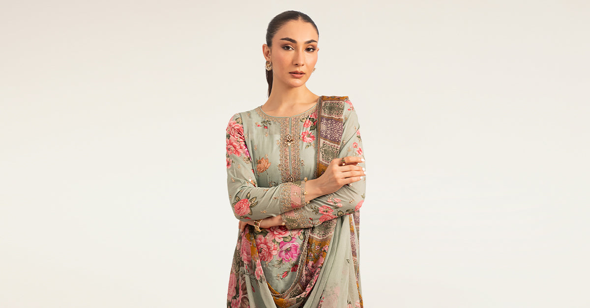 Maria B | Luxury Pret Pre Fall | DW-PF26-10-Green by Maria B - Designer Dress  - Type : Ladies Clothes - Available at Libayah - 100% Original 