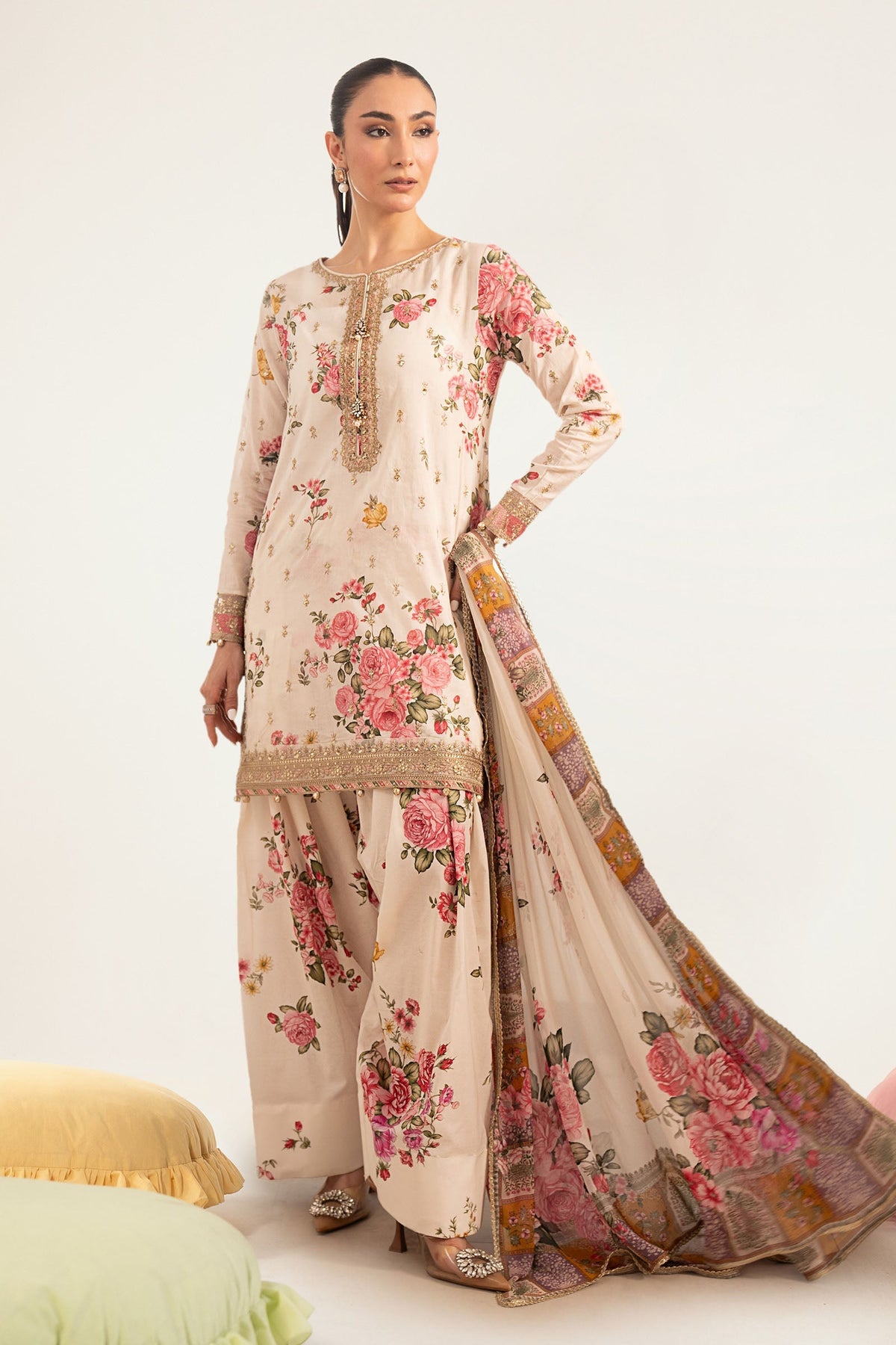 Maria B | Luxury Pret Pre Fall | DW-PF26-10-Off White by Maria B - Designer Dress  - Type : Ladies Clothes - Available at Libayah - 100% Original 