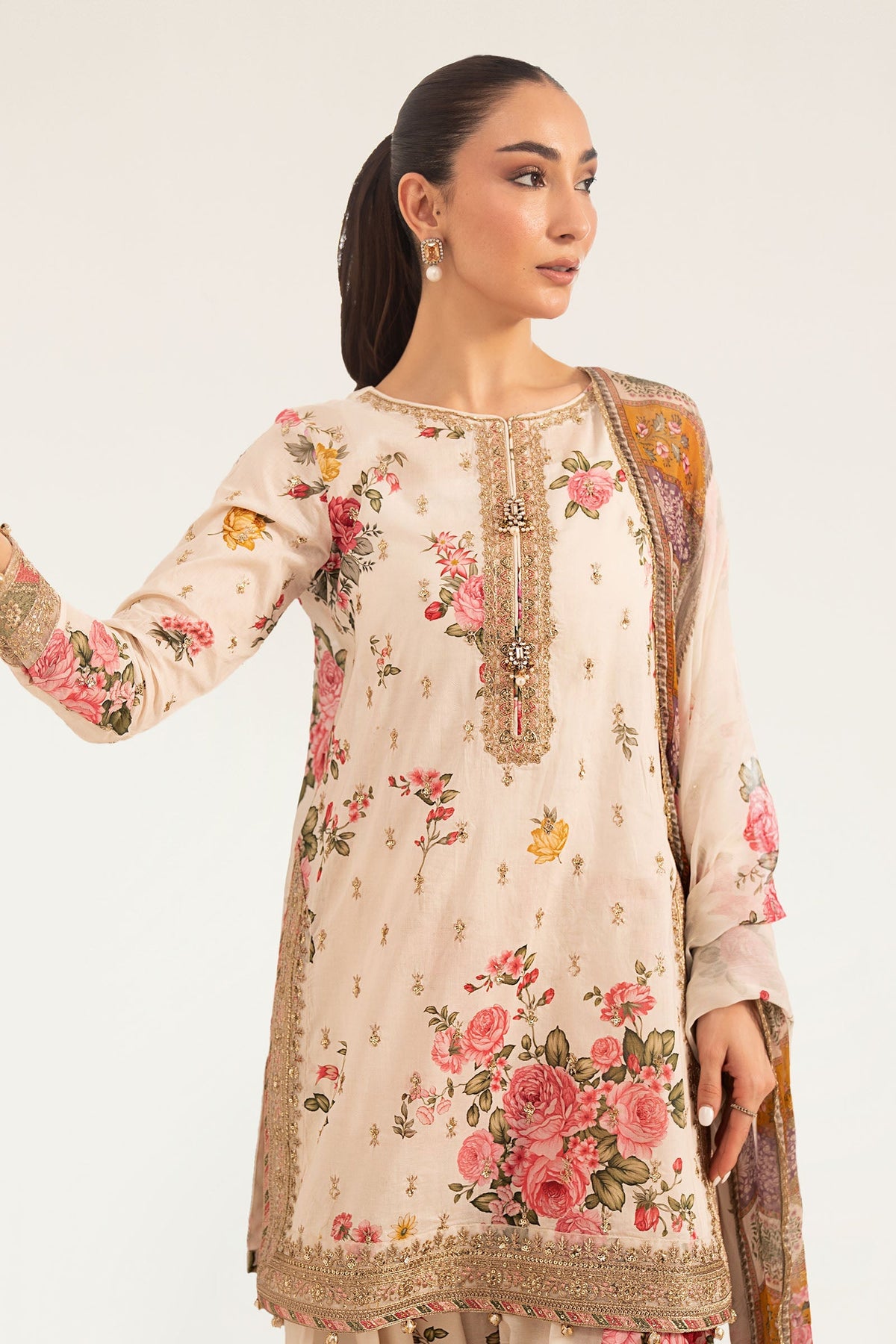 Maria B | Luxury Pret Pre Fall | DW-PF26-10-Off White by Maria B - Designer Dress  - Type : Ladies Clothes - Available at Libayah - 100% Original 
