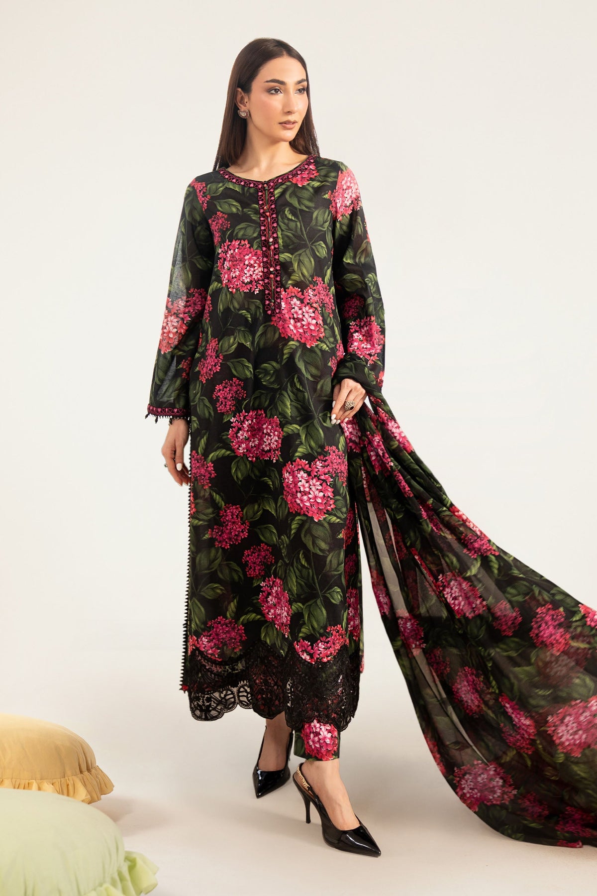 Maria B | Luxury Pret Pre Fall | DW-PF26-15-Black by Maria B - Designer Dress  - Type : Ladies Clothes - Available at Libayah - 100% Original 