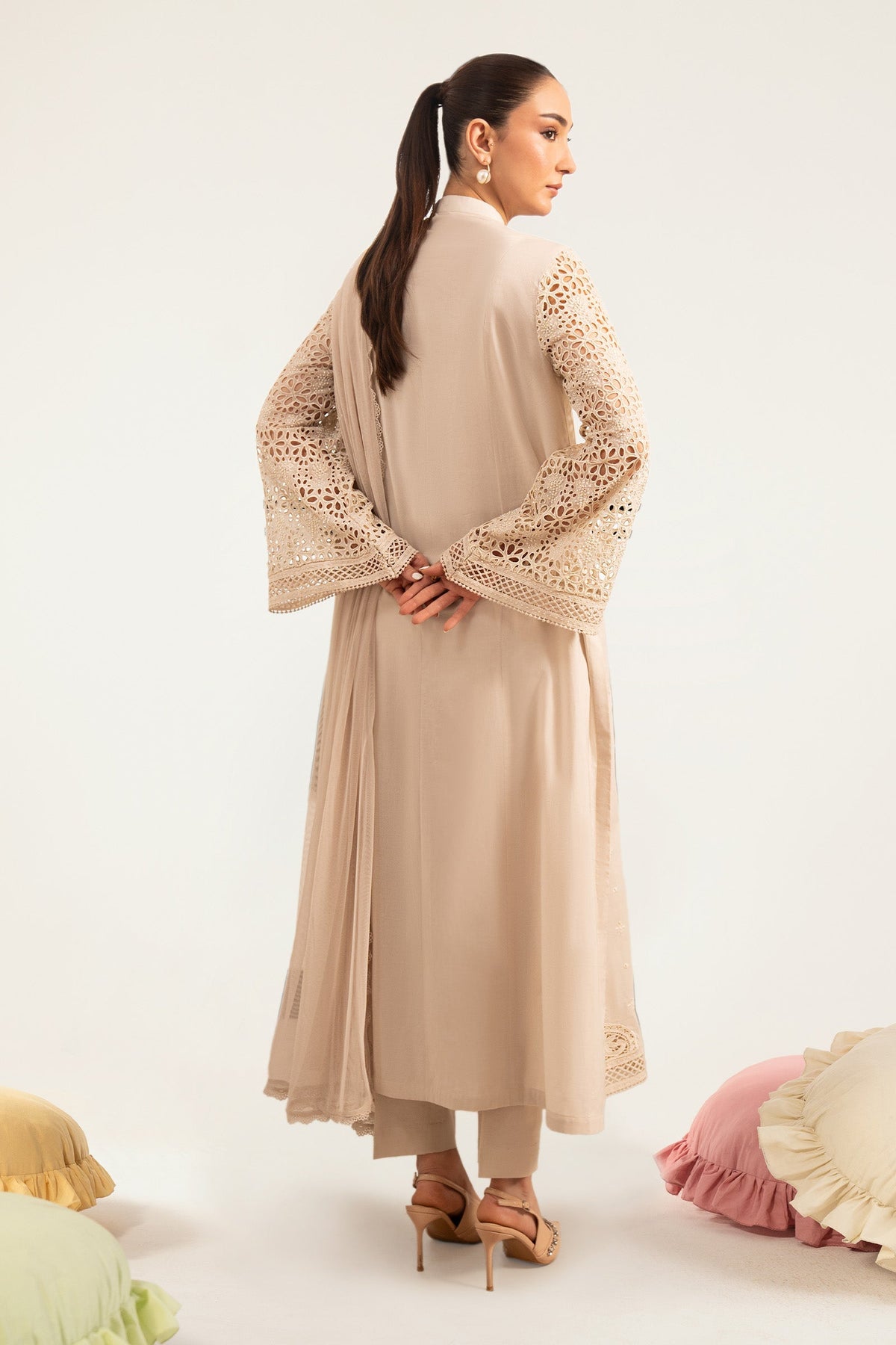 Maria B | Luxury Pret Pre Fall | DW-PF26-18-BEIGE by Maria B - Designer Dress  - Type : Ladies Clothes - Available at Libayah - 100% Original 