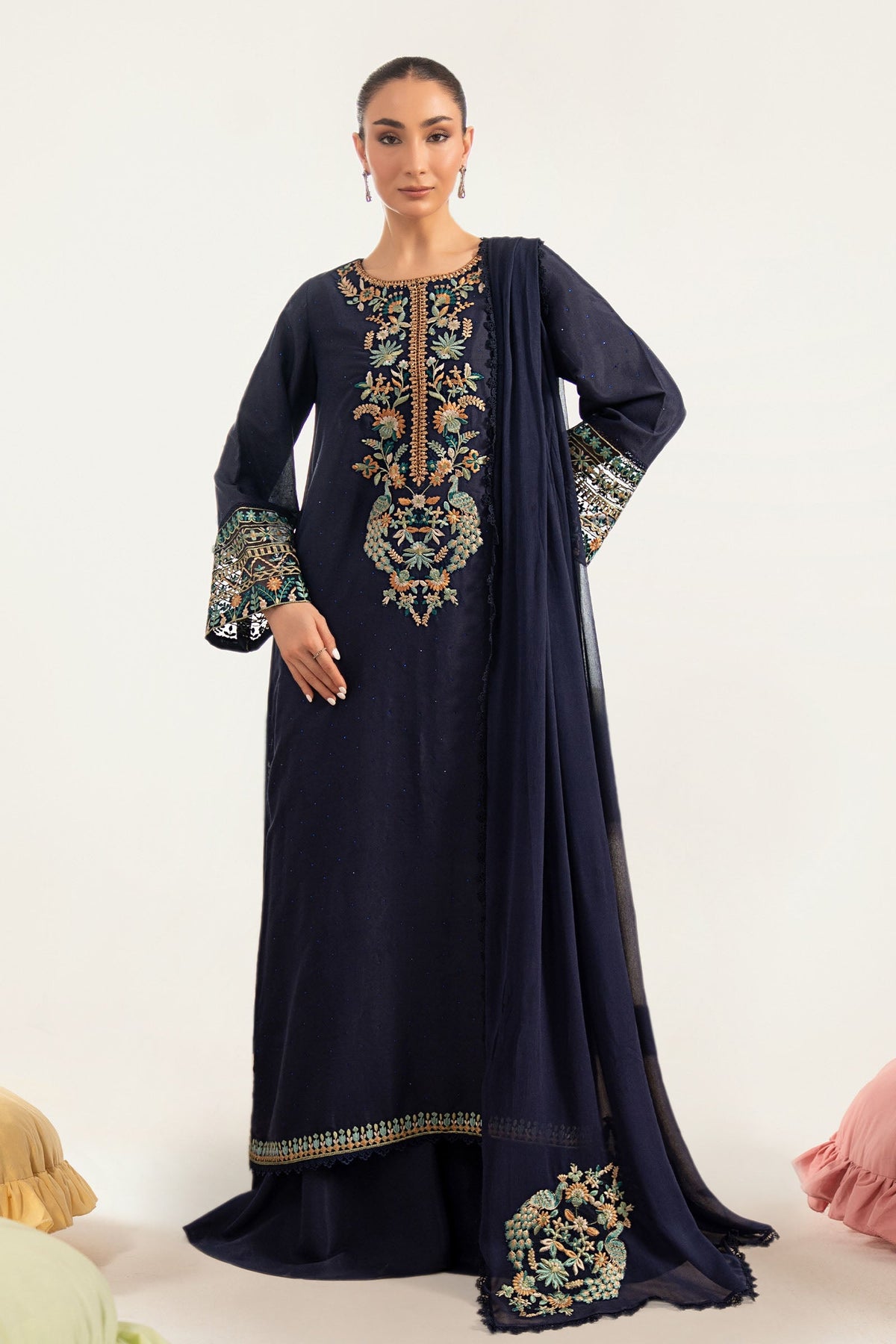 Maria B | Luxury Pret Pre Fall | DW-PF26-19-Blue by Maria B - Designer Dress  - Type : Ladies Clothes - Available at Libayah - 100% Original 