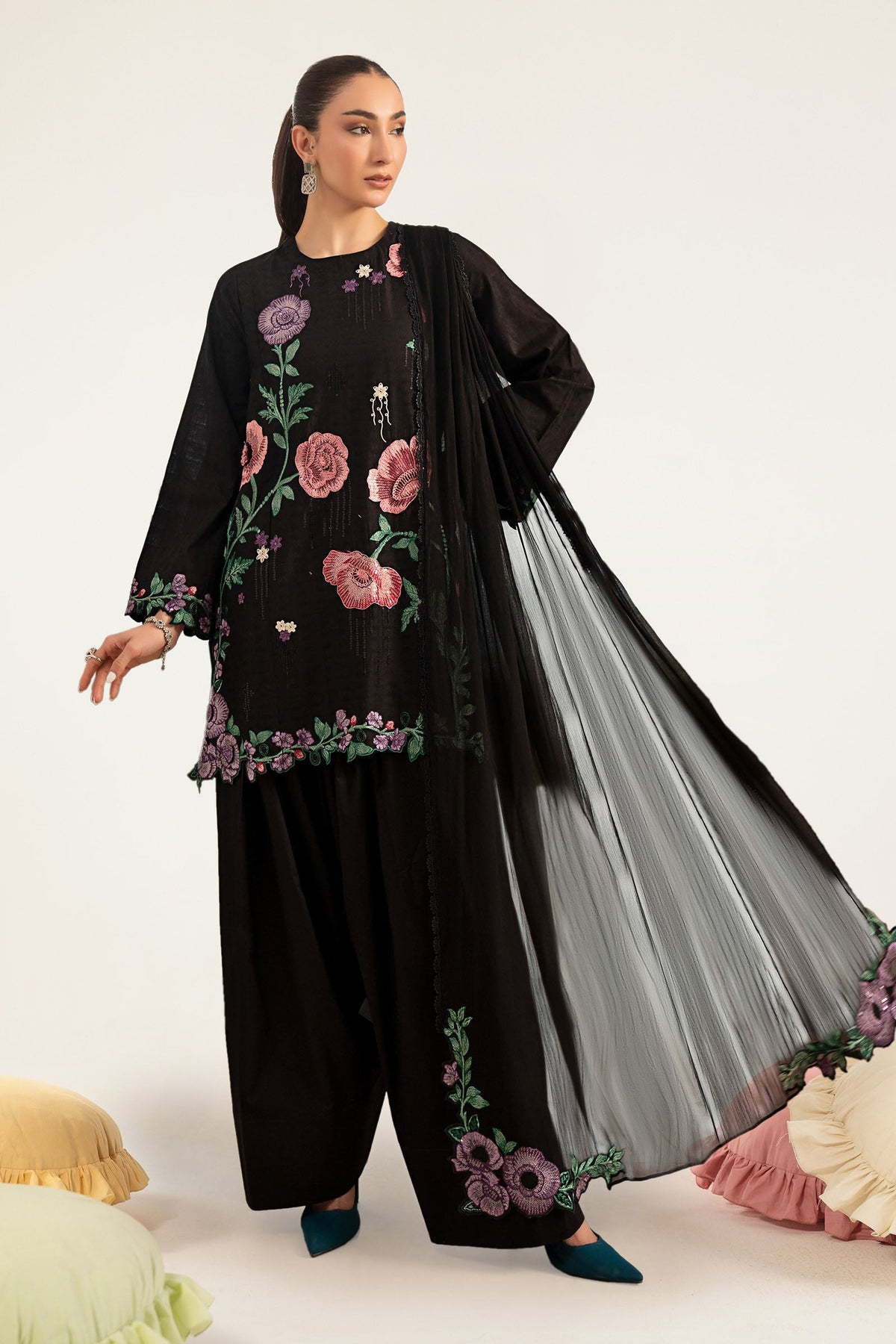 Maria B | Luxury Pret Pre Fall | DW-PF26-20-Black by Maria B - Designer Dress  - Type : Ladies Clothes - Available at Libayah - 100% Original 