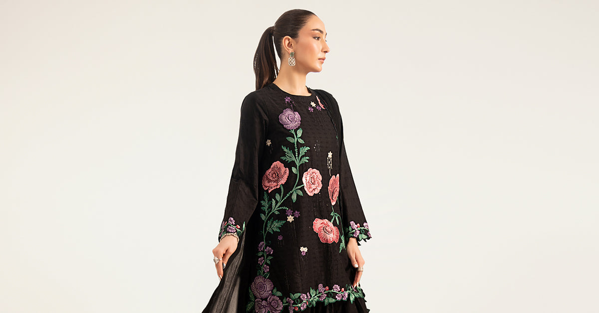 Maria B | Luxury Pret Pre Fall | DW-PF26-20-Black by Maria B - Designer Dress  - Type : Ladies Clothes - Available at Libayah - 100% Original 