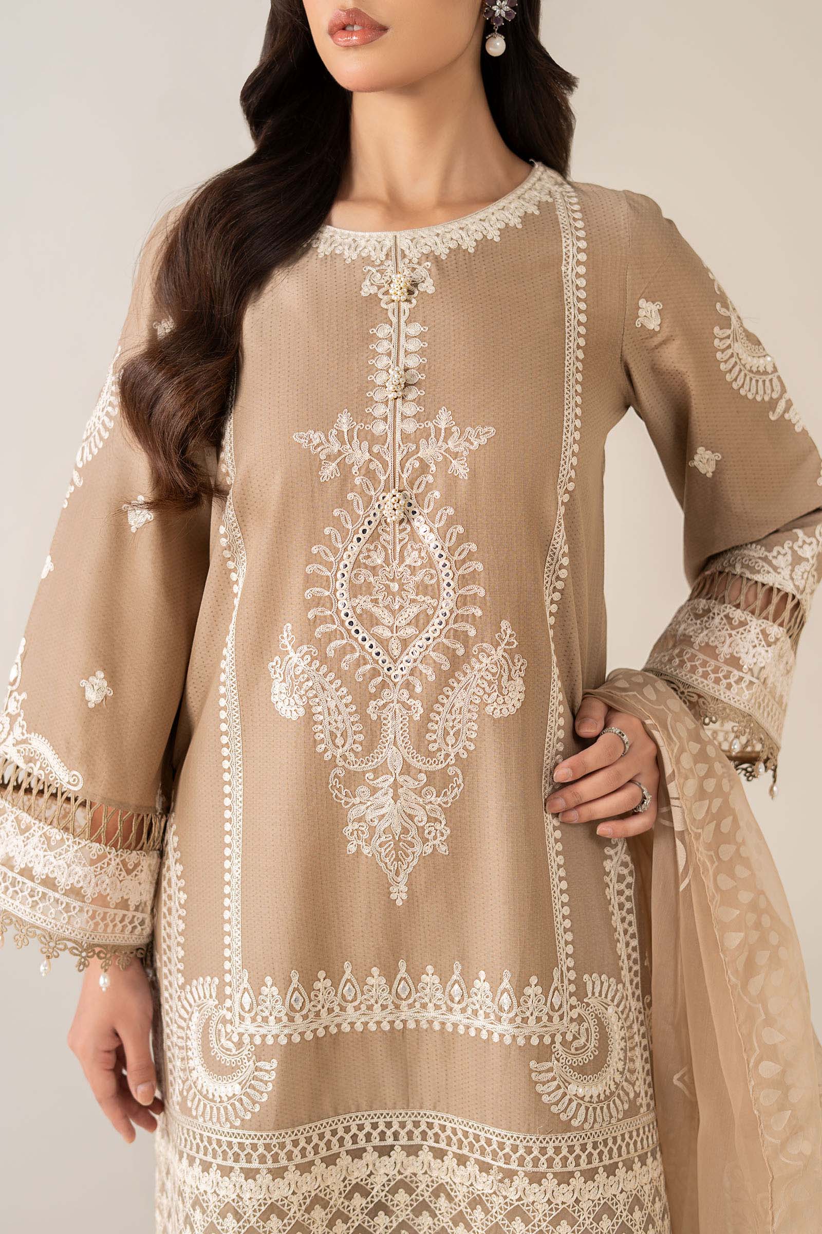 Maria B | Luxury Winter Pret 25 | DW-EA23-26R1-Coffee by Maria B - Designer Dress  - Type : Ladies Clothes - Available at Libayah - 100% Original 