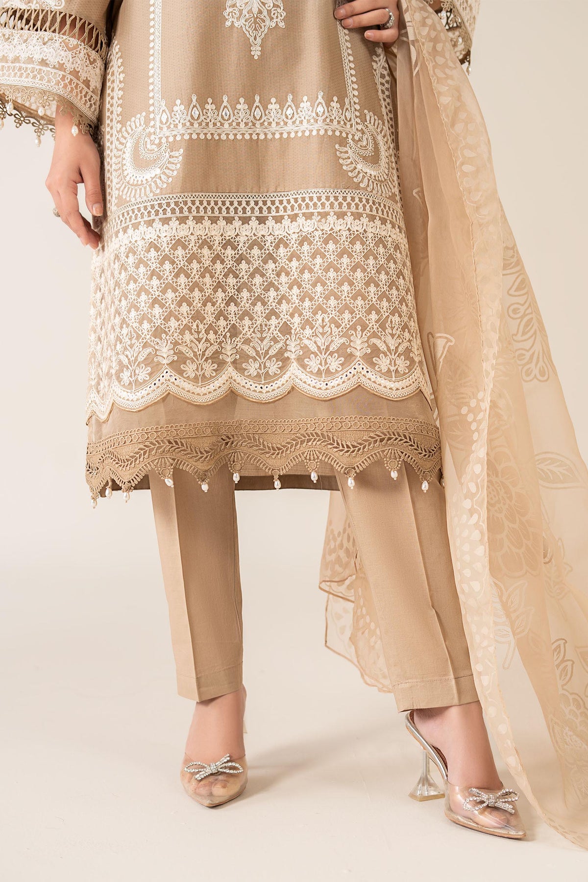 Maria B | Luxury Winter Pret 25 | DW-EA23-26R1-Coffee by Maria B - Designer Dress  - Type : Ladies Clothes - Available at Libayah - 100% Original 