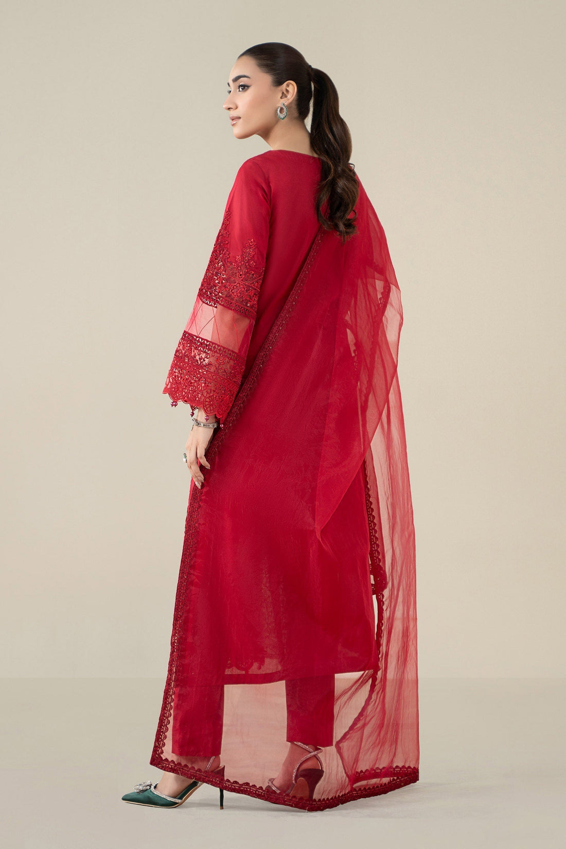 Maria B | Luxury Winter Pret 25 | DW-EF25-08-Red by Maria B - Designer Dress  - Type : Ladies Clothes - Available at Libayah - 100% Original 