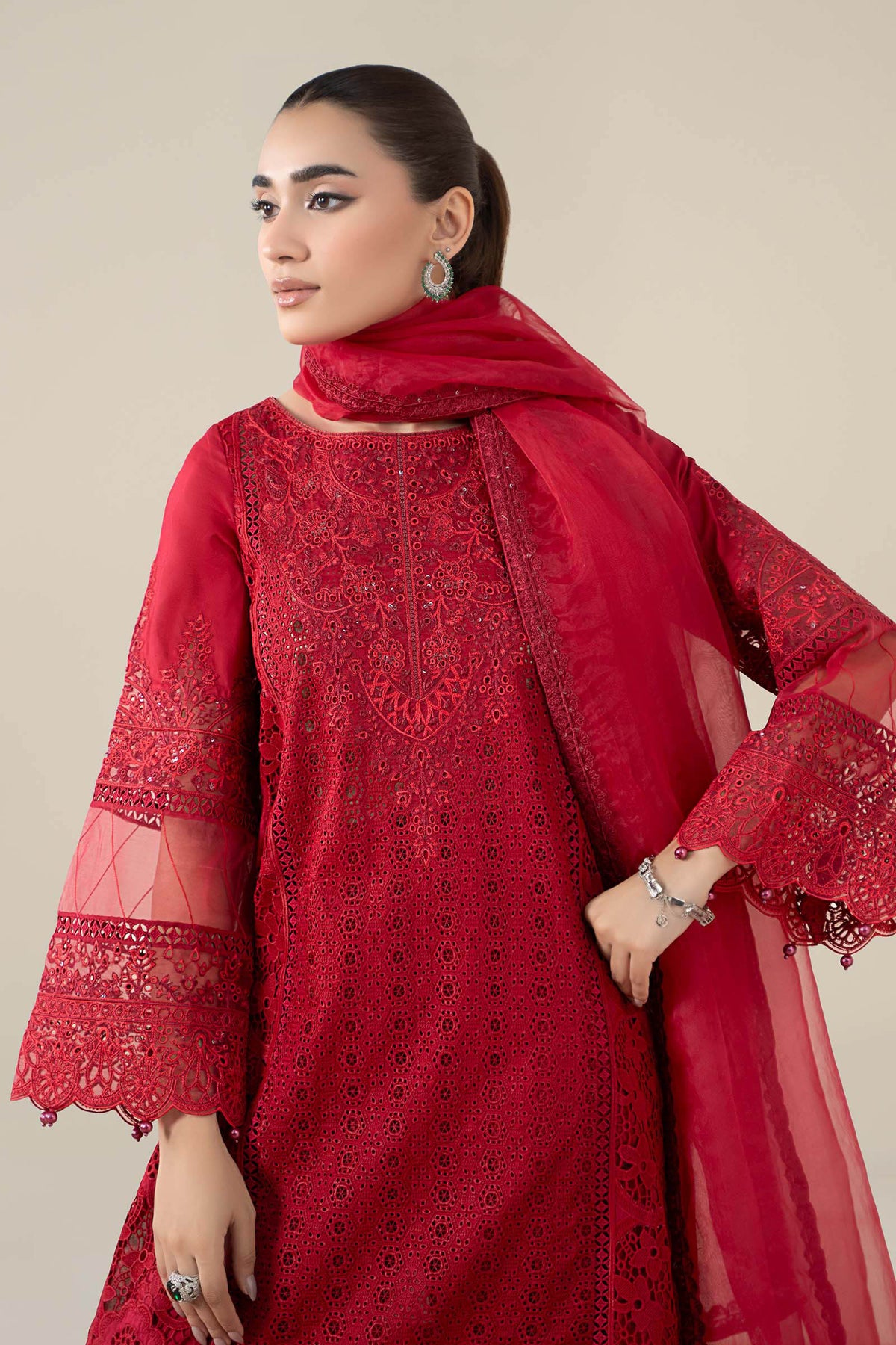 Maria B | Pre Fall Dresses | 3 Piece Embroidered Lawn Suit Red by Maria B - Designer Dress  - Type : Ladies Clothes - Available at Libayah - 100% Original 