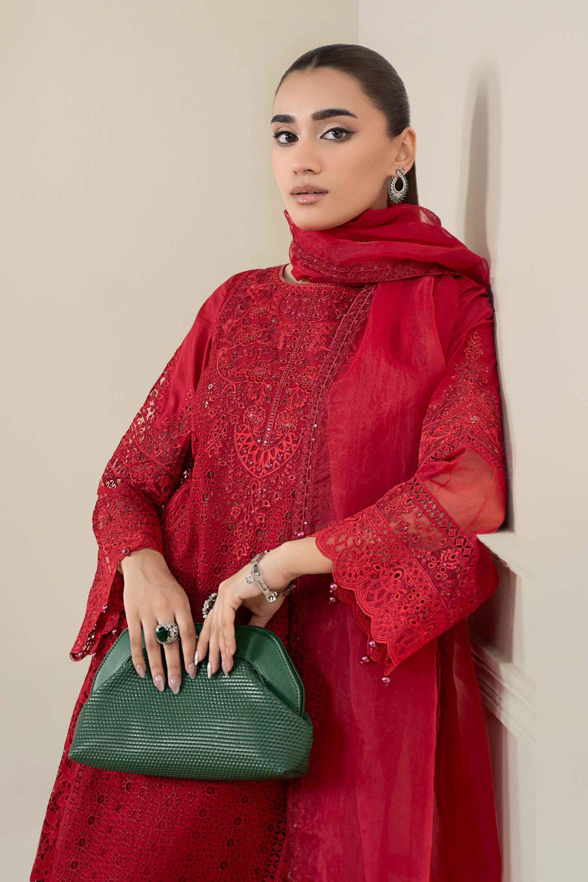 Maria B | Luxury Winter Pret 25 | DW-EF25-08-Red by Maria B - Designer Dress  - Type : Ladies Clothes - Available at Libayah - 100% Original 
