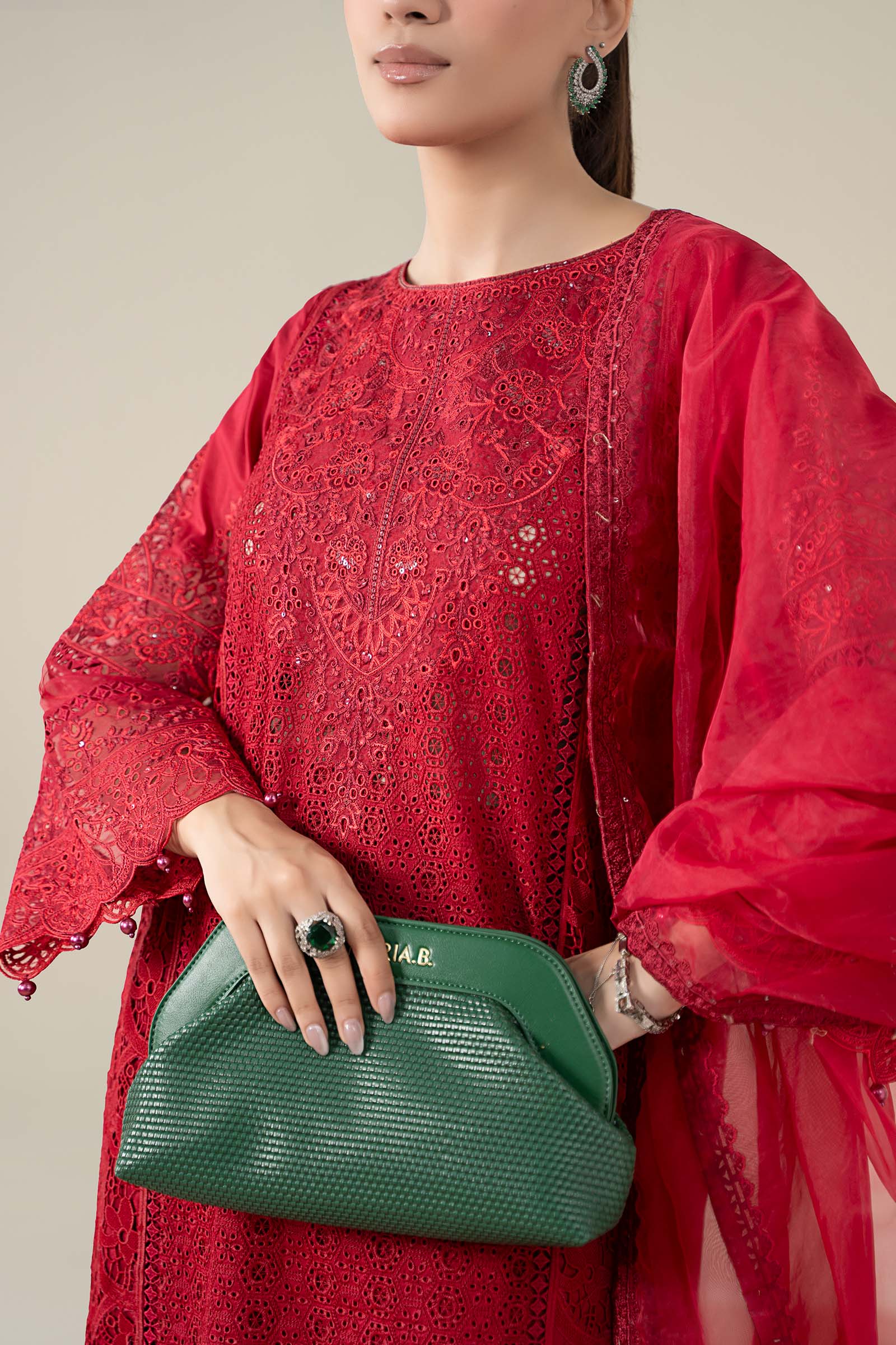 Maria B | Luxury Winter Pret 25 | DW-EF25-08-Red by Maria B - Designer Dress  - Type : Ladies Clothes - Available at Libayah - 100% Original 