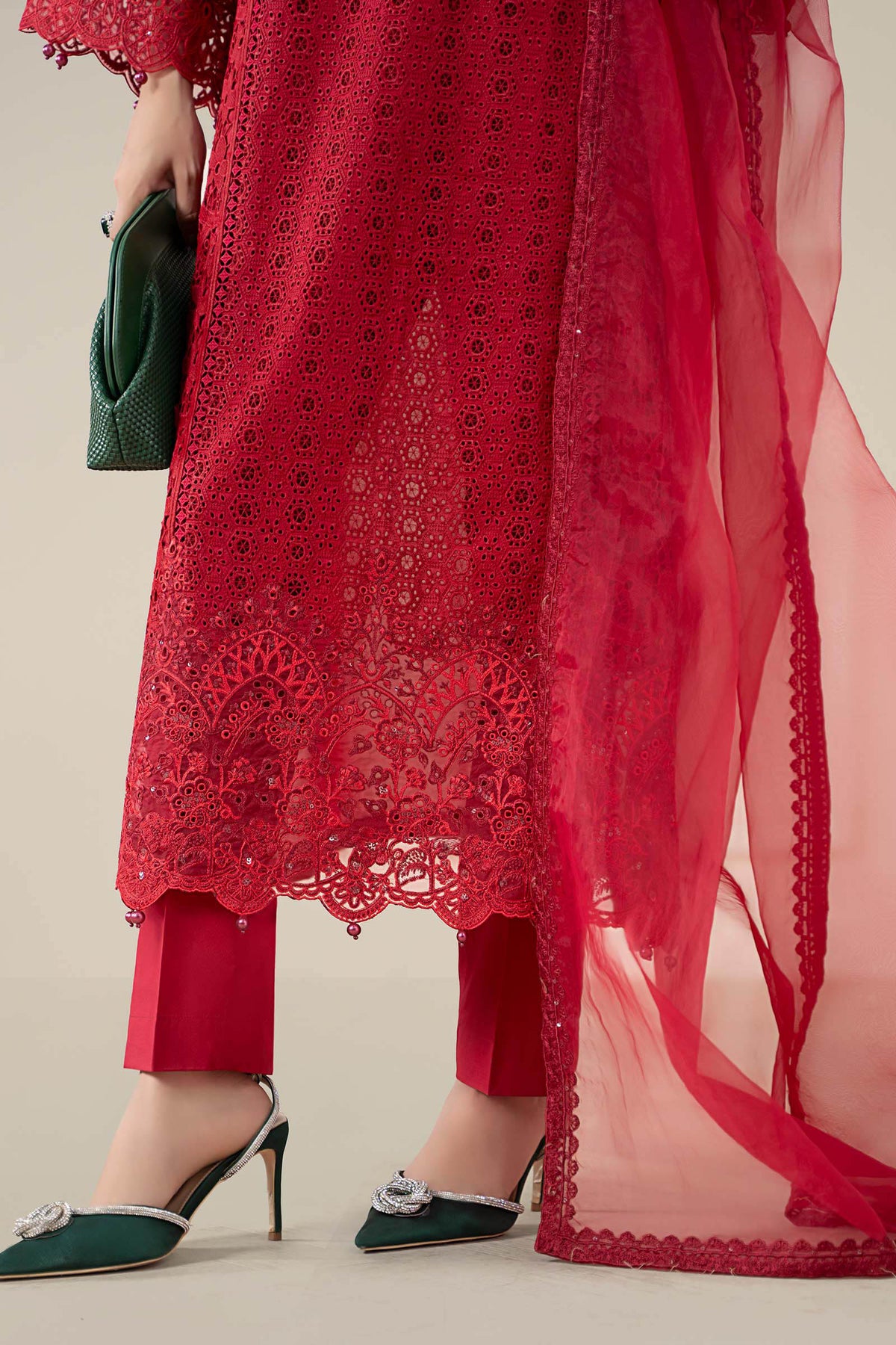 Maria B | Luxury Winter Pret 25 | DW-EF25-08-Red by Maria B - Designer Dress  - Type : Ladies Clothes - Available at Libayah - 100% Original 