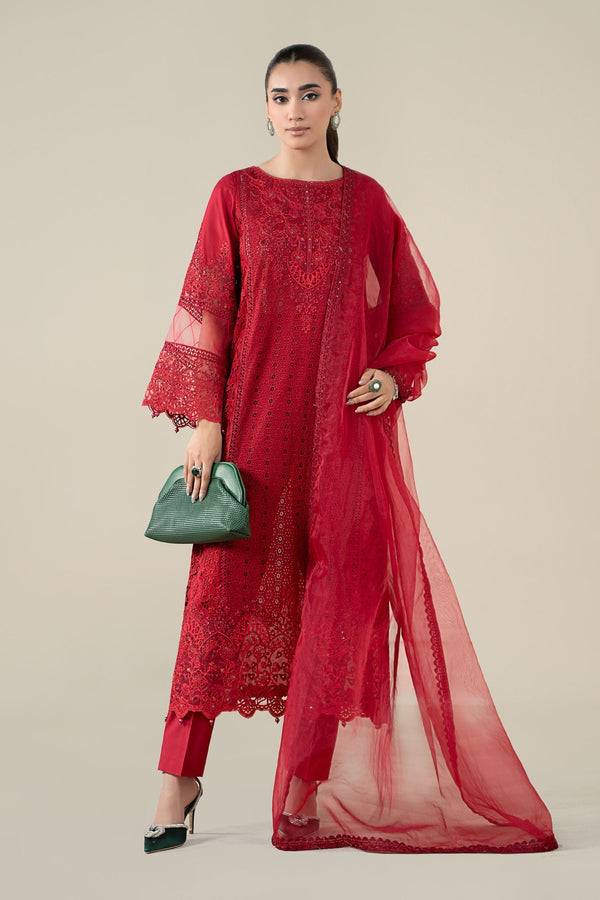Maria B | Luxury Winter Pret 25 | DW-EF25-08-Red by Maria B - Designer Dress  - Type : Ladies Clothes - Available at Libayah - 100% Original 