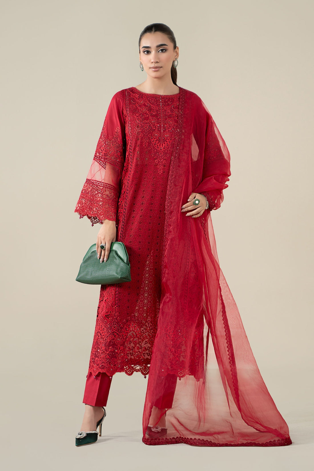 Maria B | Pre Fall Dresses | 3 Piece Embroidered Lawn Suit Red by Maria B - Designer Dress  - Type : Ladies Clothes - Available at Libayah - 100% Original 