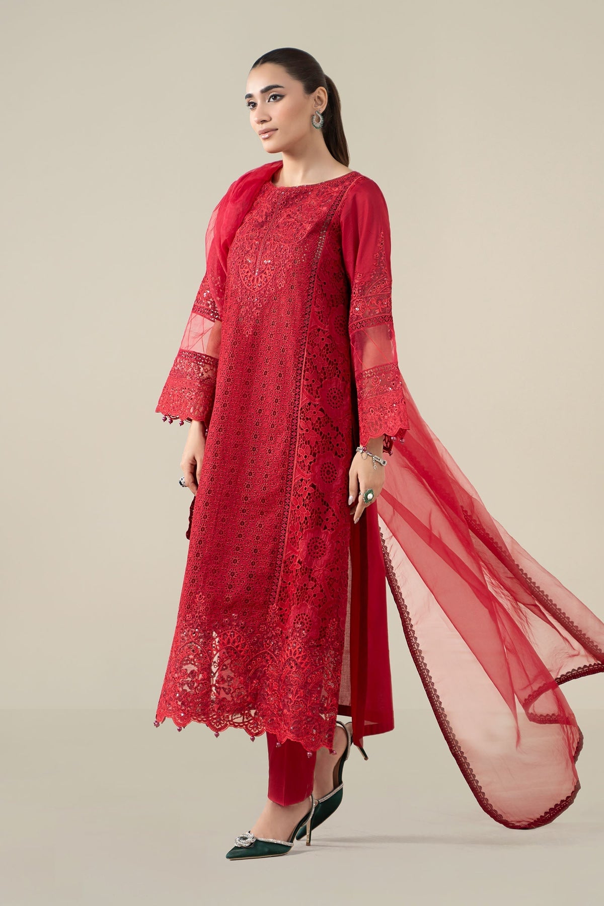 Maria B | Luxury Winter Pret 25 | DW-EF25-08-Red by Maria B - Designer Dress  - Type : Ladies Clothes - Available at Libayah - 100% Original 