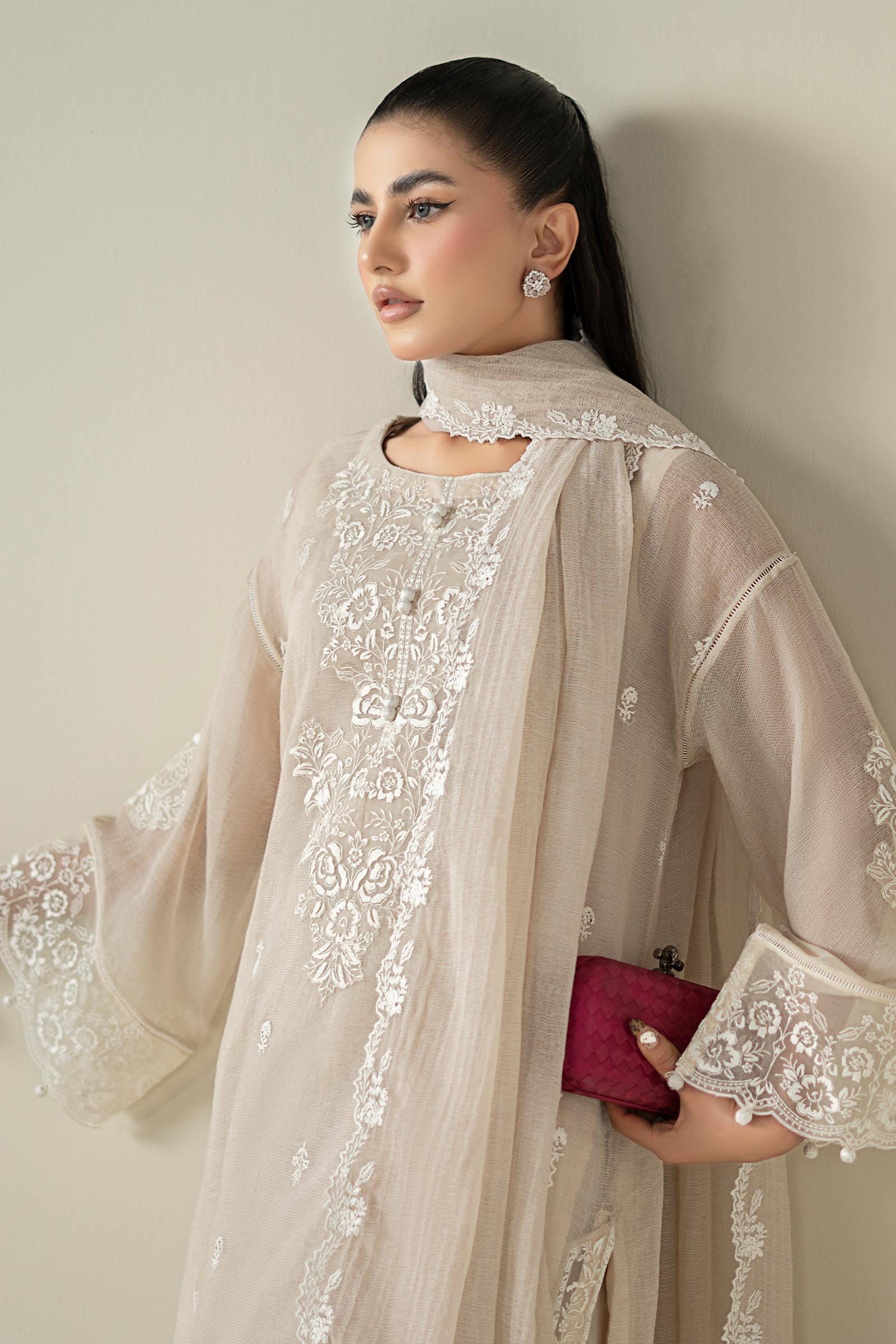 Maria B | Luxury Winter Pret 25 | DW-EA25-123-Off White by Maria B - Designer Dress  - Type : Ladies Clothes - Available at Libayah - 100% Original 