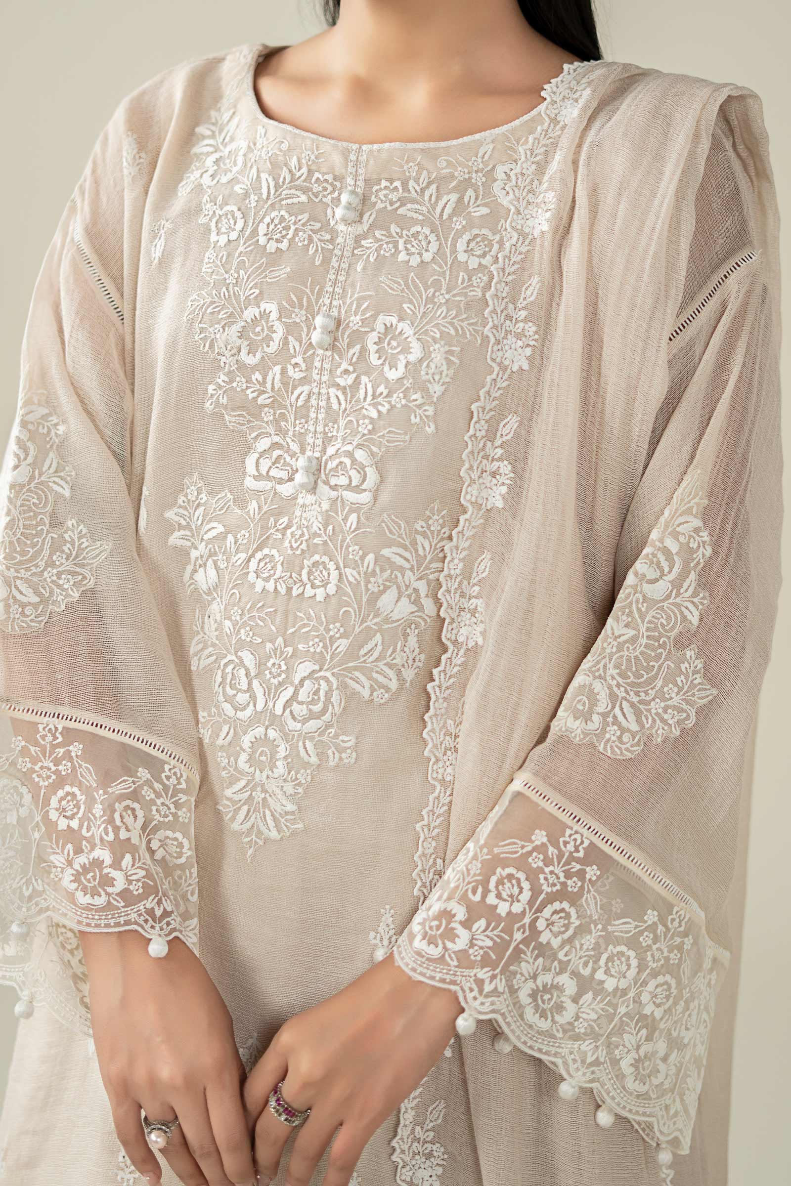 Maria B | Luxury Winter Pret 25 | DW-EA25-123-Off White by Maria B - Designer Dress  - Type : Ladies Clothes - Available at Libayah - 100% Original 