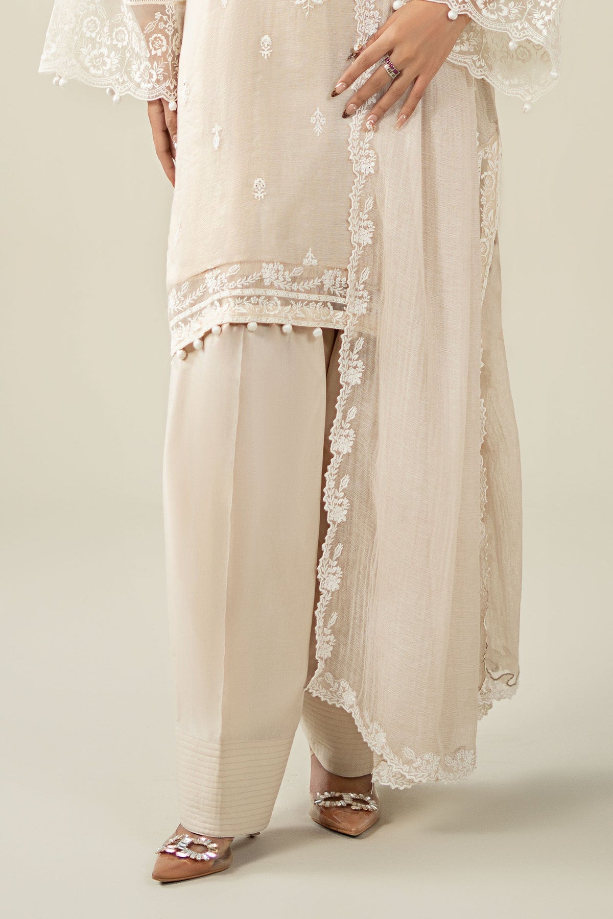 Maria B | Luxury Winter Pret 25 | DW-EA25-123-Off White by Maria B - Designer Dress  - Type : Ladies Clothes - Available at Libayah - 100% Original 