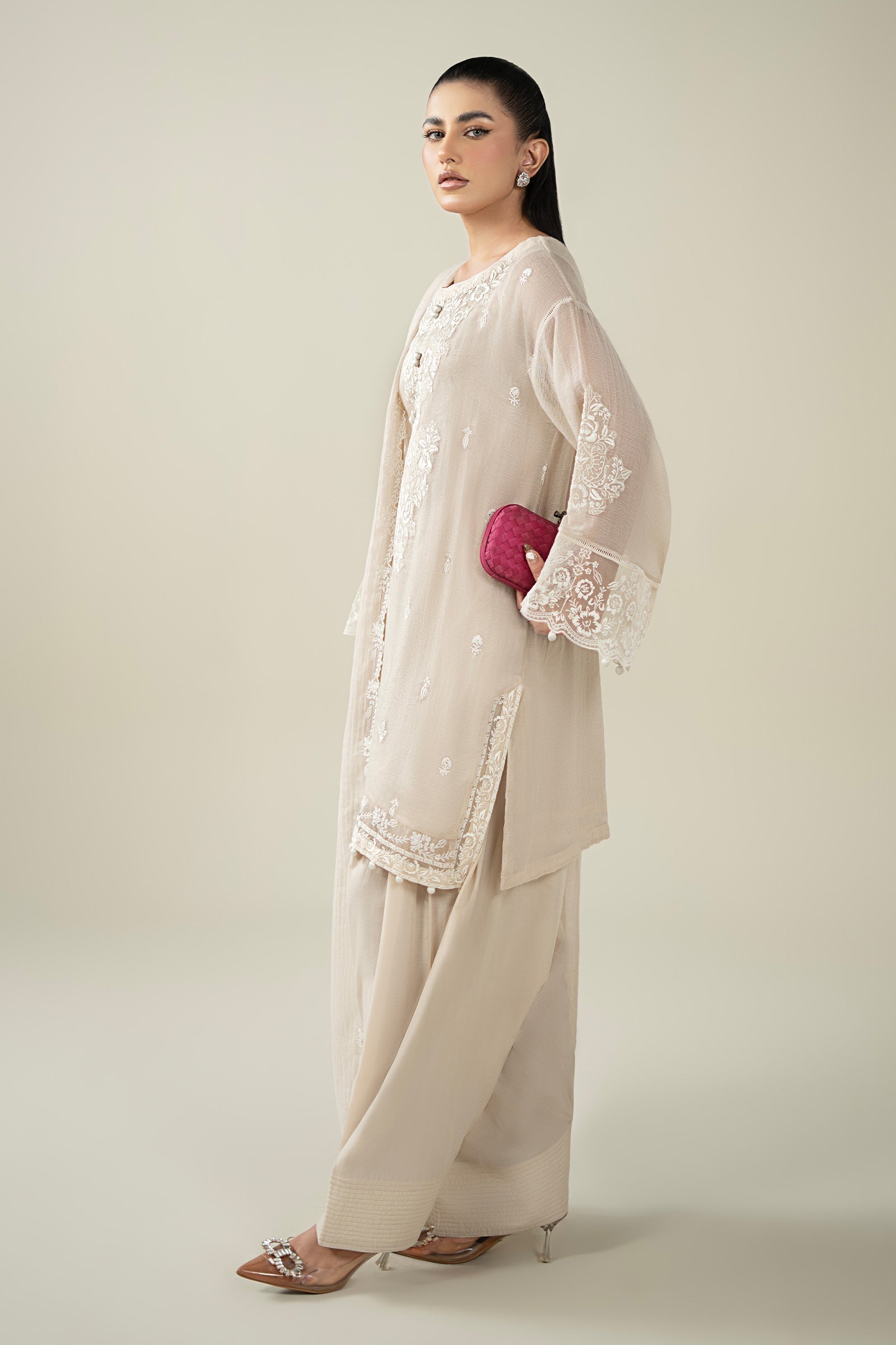 Maria B | Luxury Winter Pret 25 | DW-EA25-123-Off White by Maria B - Designer Dress  - Type : Ladies Clothes - Available at Libayah - 100% Original 