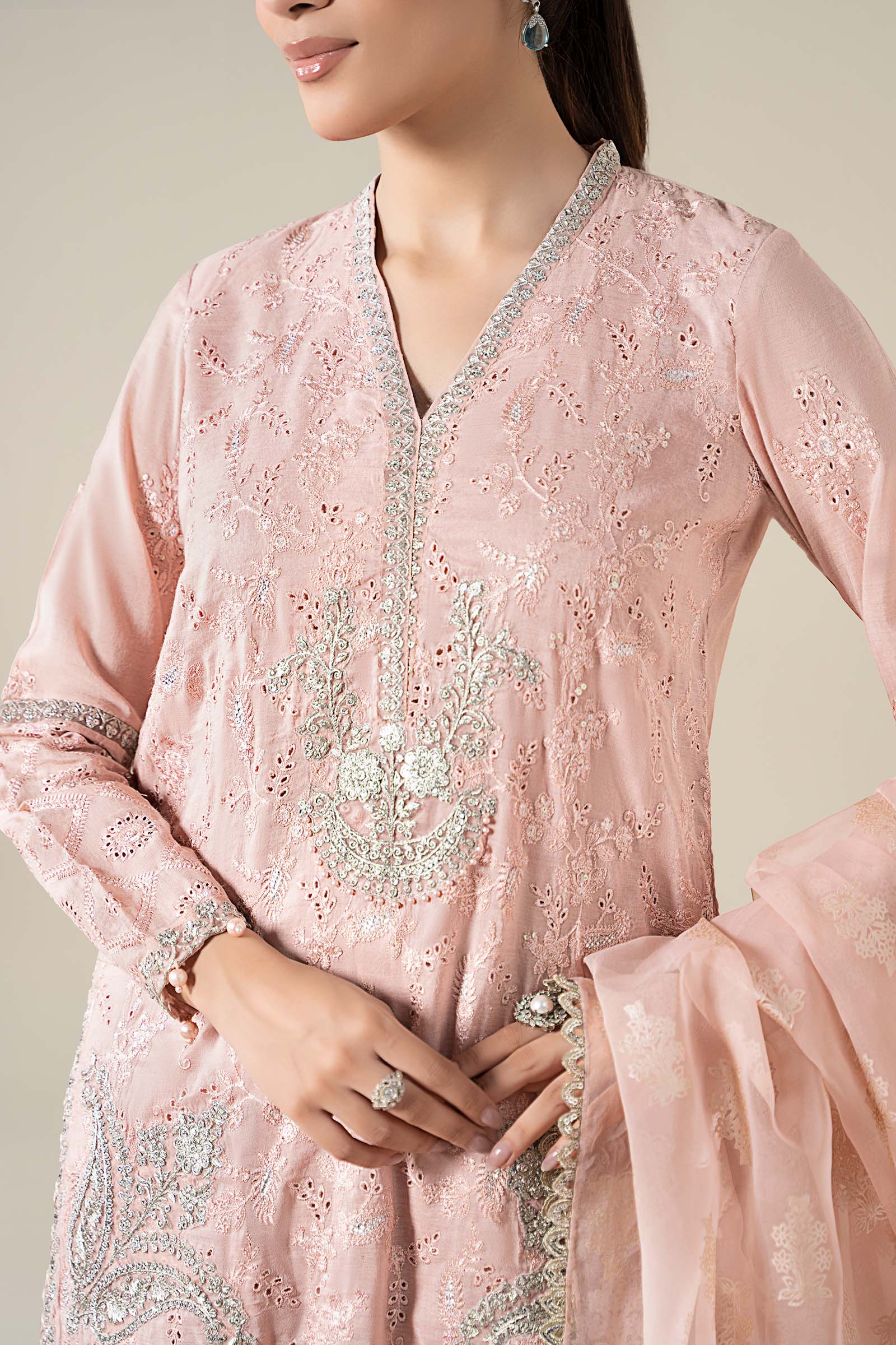 Maria B | Luxury Winter Pret 25 | DW-EA25-13-Peach by Maria B - Designer Dress  - Type : Ladies Clothes - Available at Libayah - 100% Original 