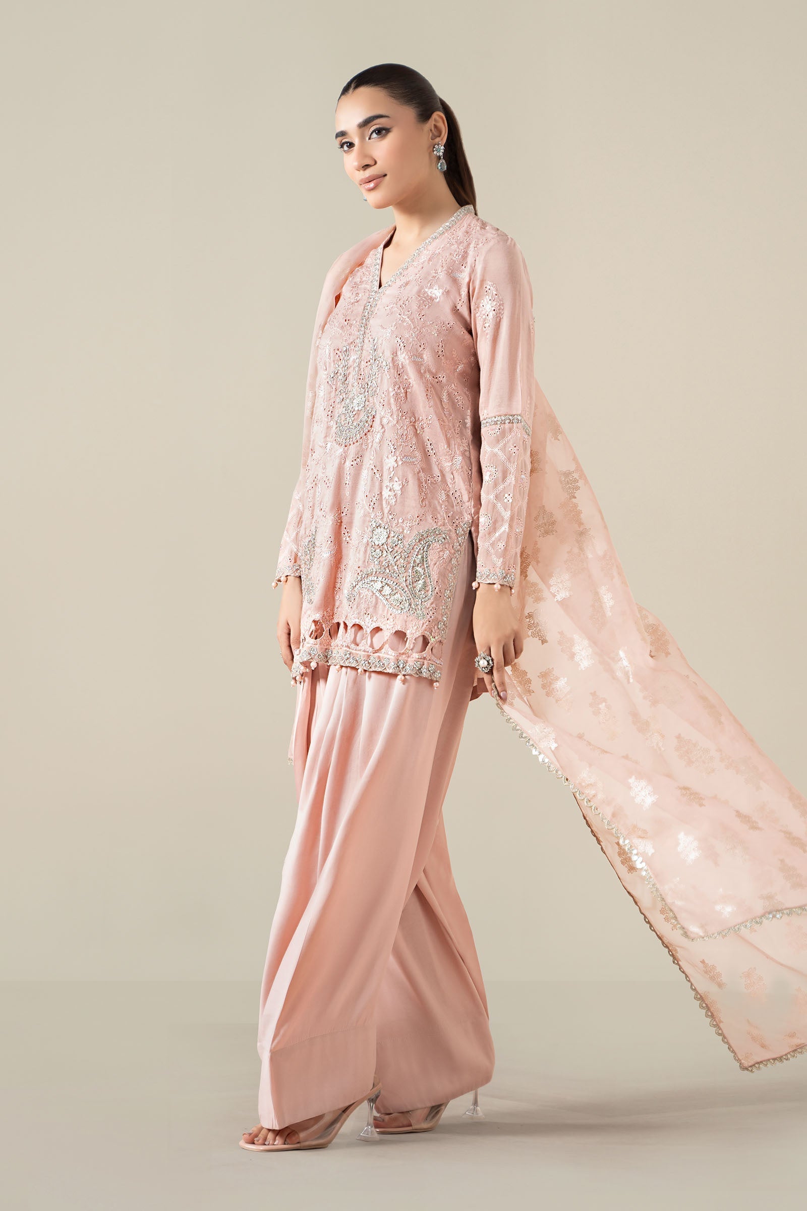 Maria B | Luxury Winter Pret 25 | DW-EA25-13-Peach by Maria B - Designer Dress  - Type : Ladies Clothes - Available at Libayah - 100% Original 