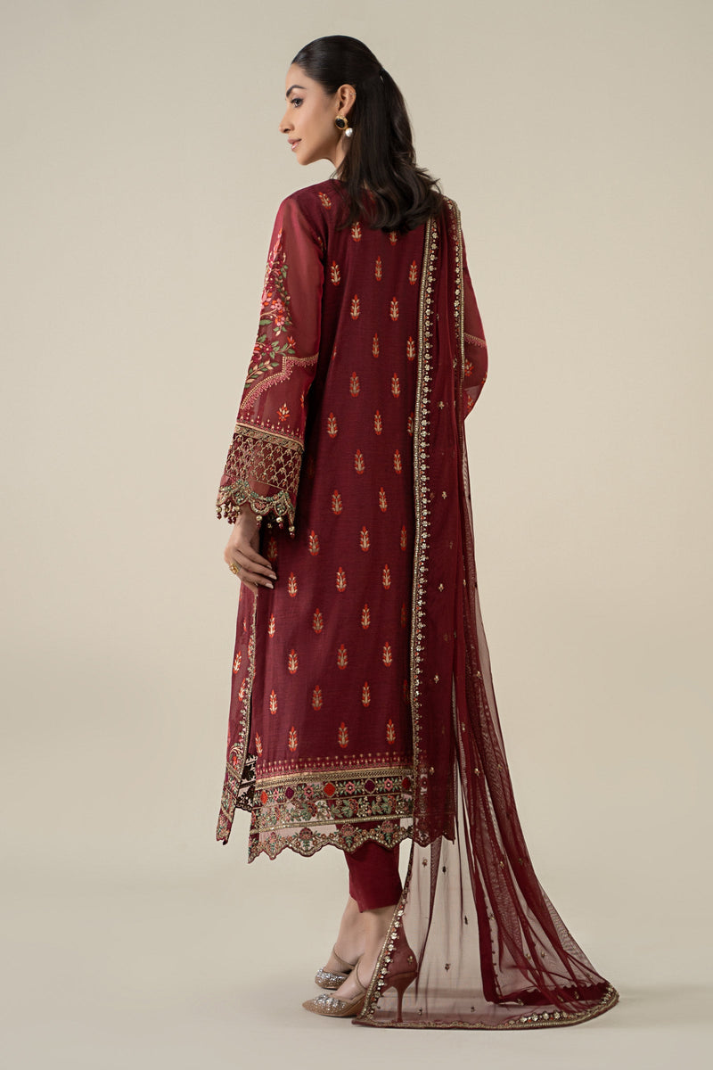 Maria B | Pre Fall Dresses | 3 Piece Embroidered Jacquard Suit Red by Maria B - Designer Dress  - Type : Ladies Clothes - Available at Libayah - 100% Original 