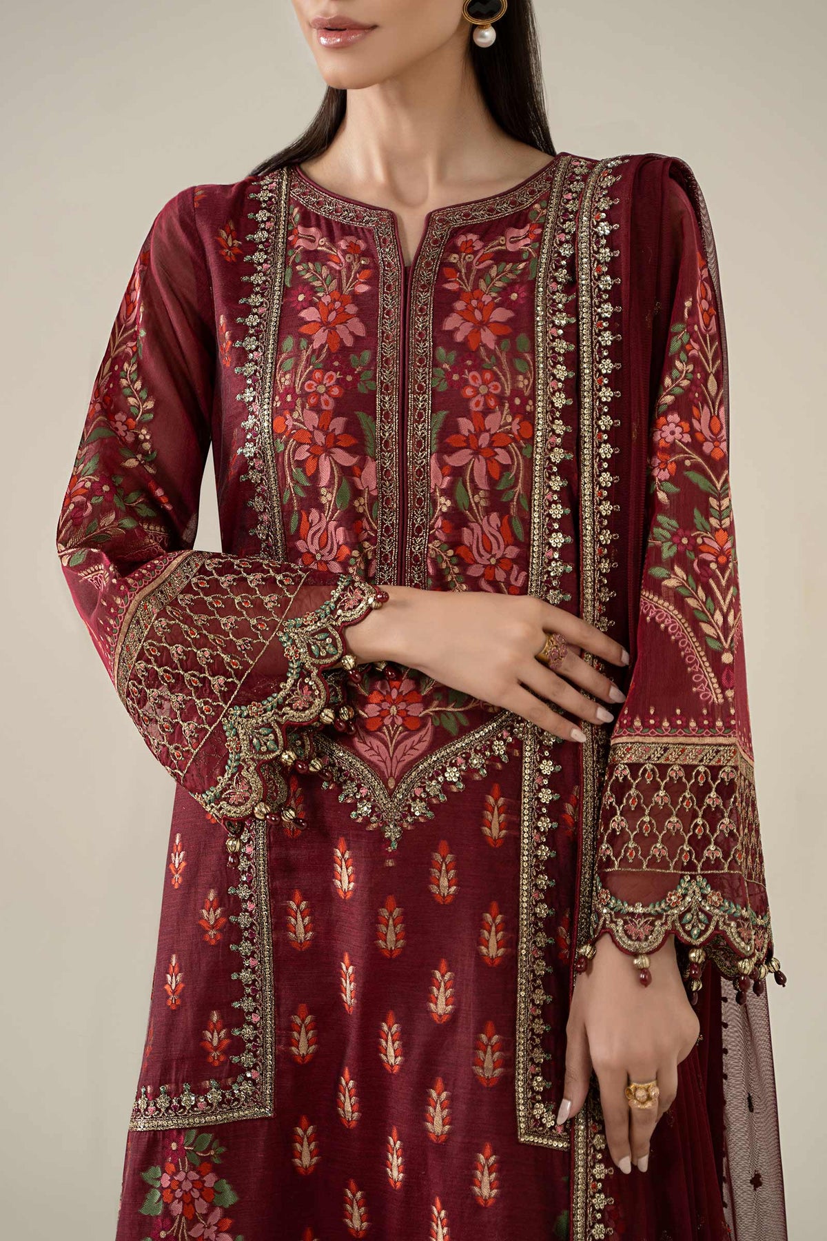 Maria B | Luxury Winter Pret 25 | DW-EA25-59-Red by Maria B - Designer Dress  - Type : Ladies Clothes - Available at Libayah - 100% Original 