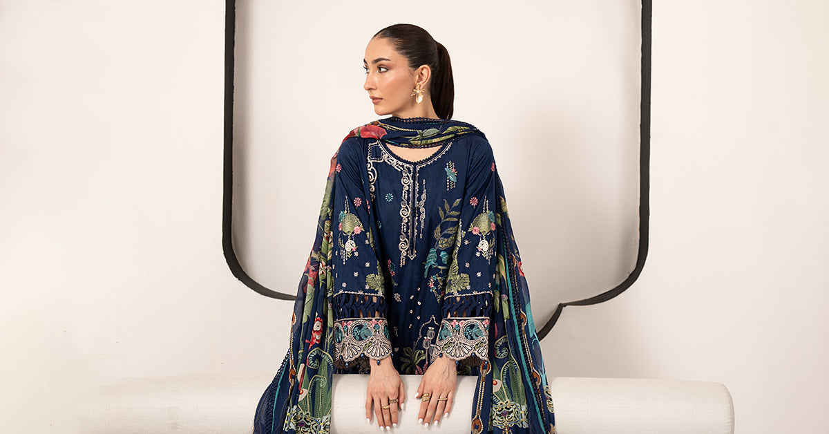 Maria B | Luxury Pret Pre Fall | DW-EA26-11-Blue by Maria B - Designer Dress  - Type : Ladies Clothes - Available at Libayah - 100% Original 