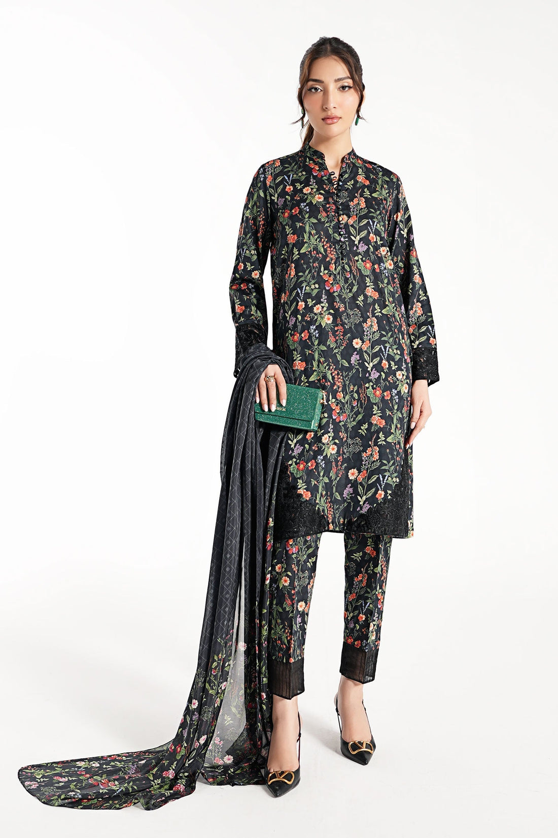 Maria B | Luxury Winter Pret 25 | DW-EF23-71R1-Black by Maria B - Designer Dress  - Type : Ladies Clothes - Available at Libayah - 100% Original 