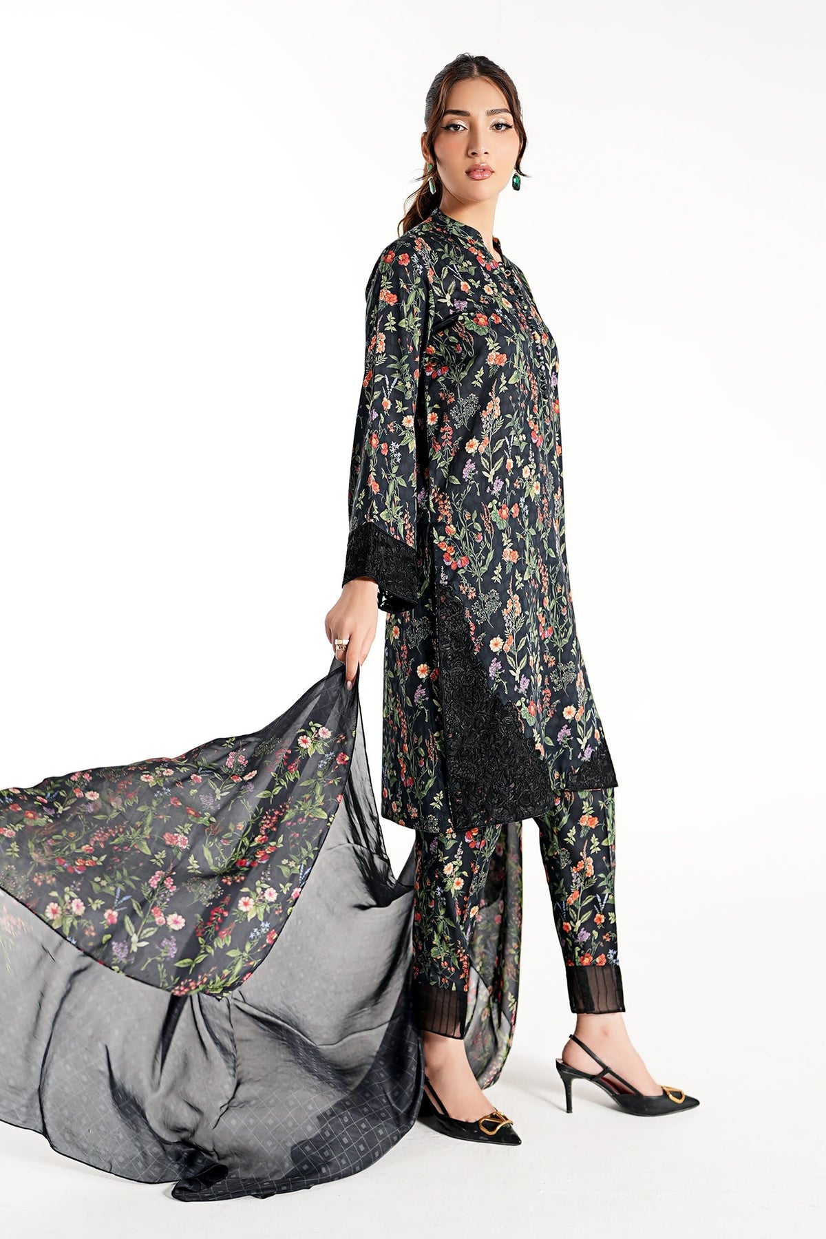 Maria B | Luxury Winter Pret 25 | DW-EF23-71R1-Black by Maria B - Designer Dress  - Type : Ladies Clothes - Available at Libayah - 100% Original 