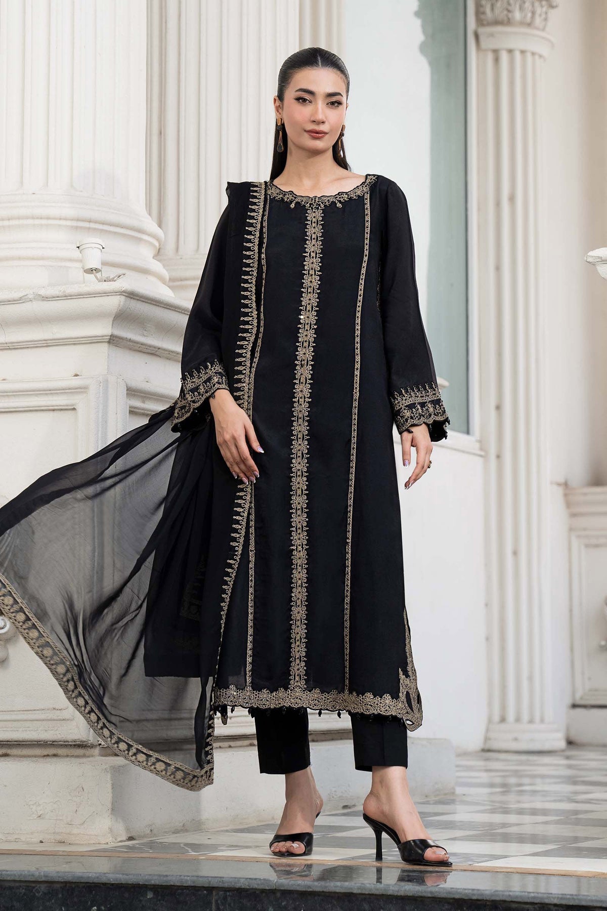 Maria B | Luxury Pret Pre Fall | DW-EF26-106-Black by Maria B - Designer Dress  - Type : Ladies Clothes - Available at Libayah - 100% Original 
