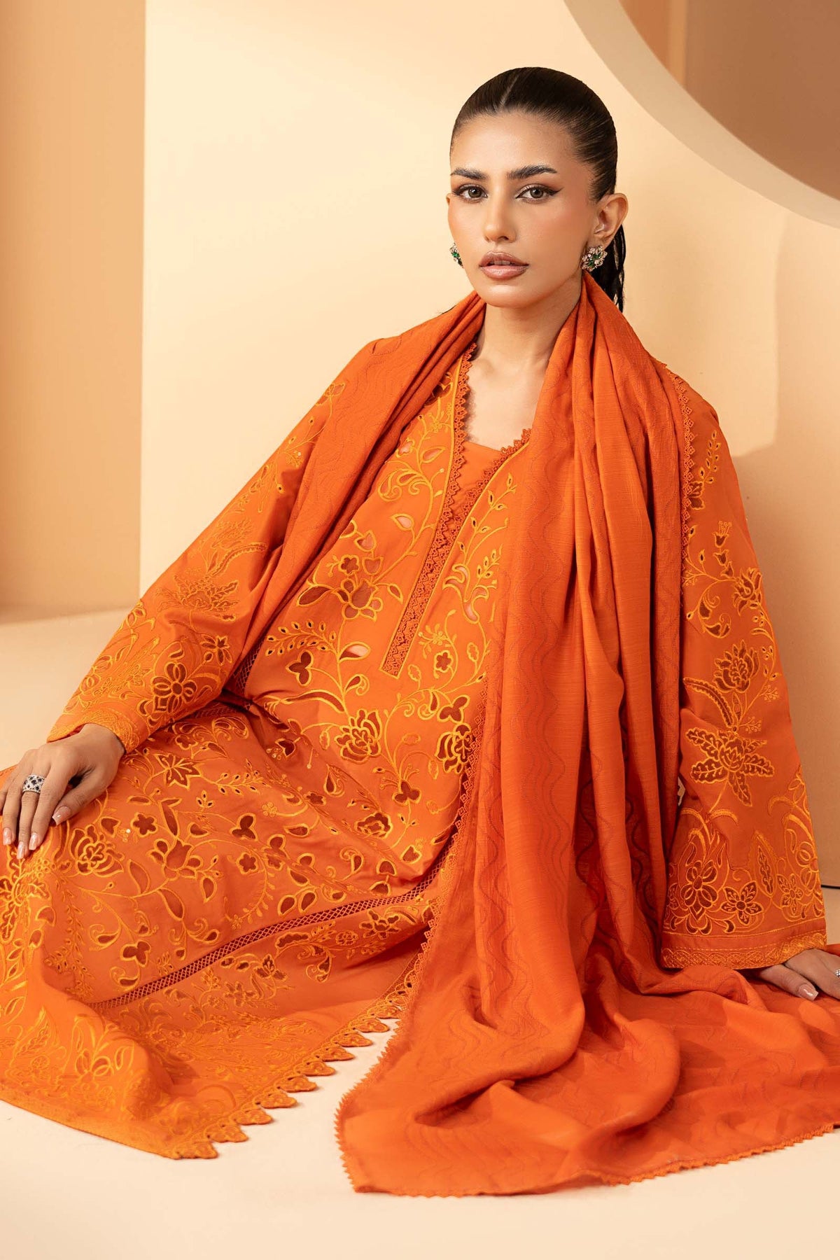 Maria B | Luxury Pret Pre Fall | DW-EF26-30-Orange by Maria B - Designer Dress  - Type : Ladies Clothes - Available at Libayah - 100% Original 
