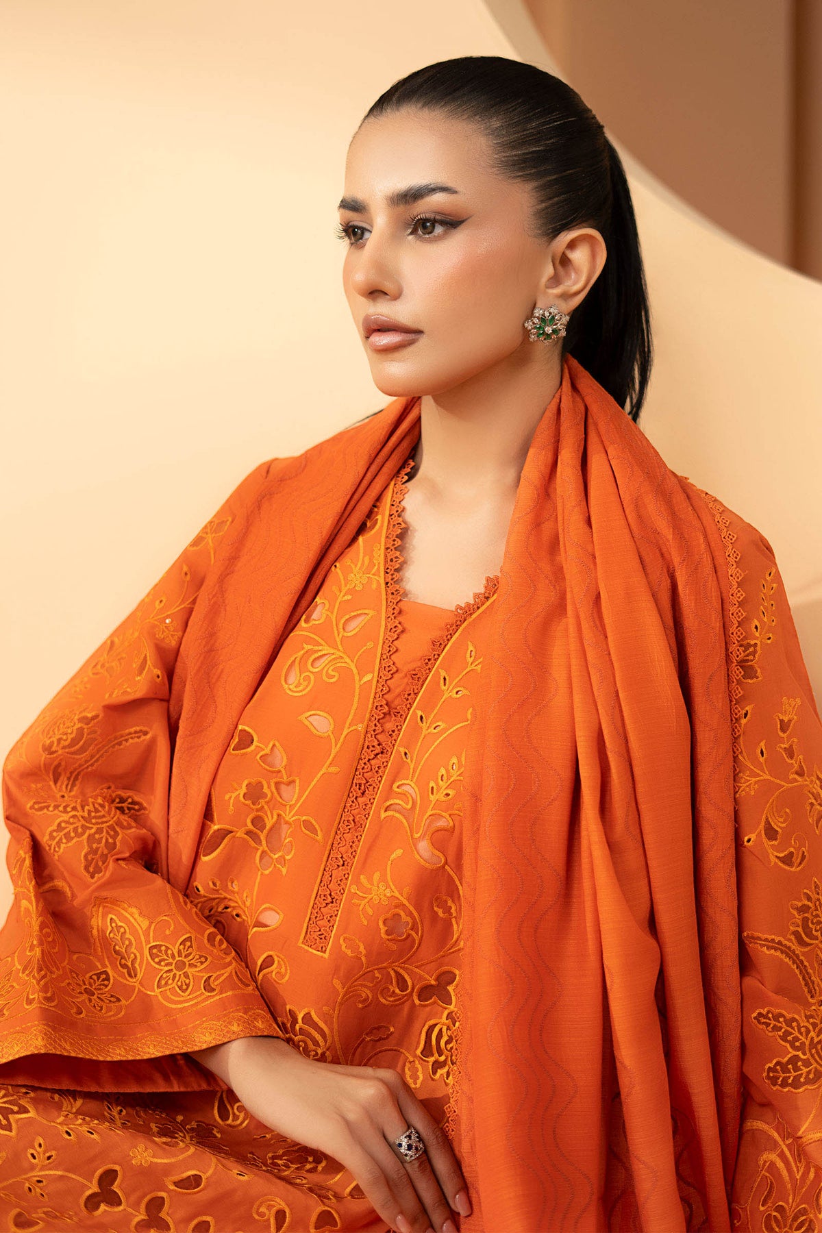 Maria B | Luxury Pret Pre Fall | DW-EF26-30-Orange by Maria B - Designer Dress  - Type : Ladies Clothes - Available at Libayah - 100% Original 