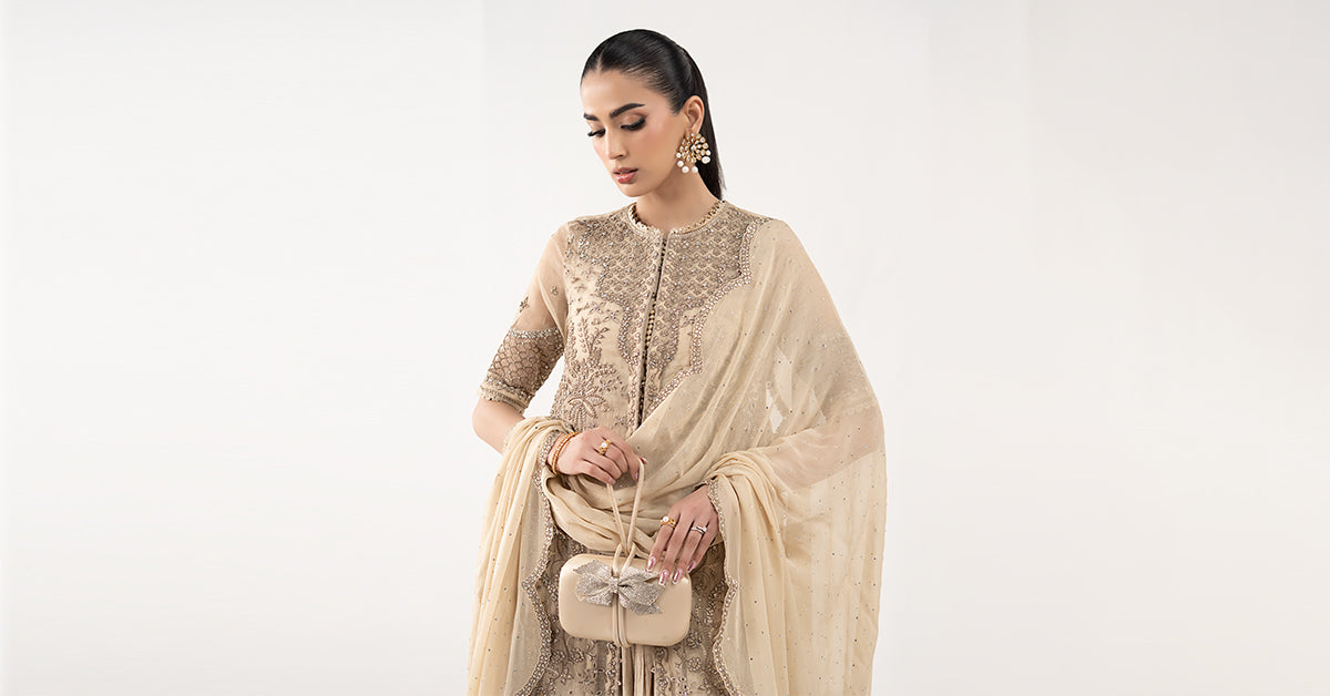 Maria B | Luxury Formals | SF-EF26-53-Coffee by Maria B - Designer Dress  - Type : Ladies Clothes - Available at Libayah - 100% Original 