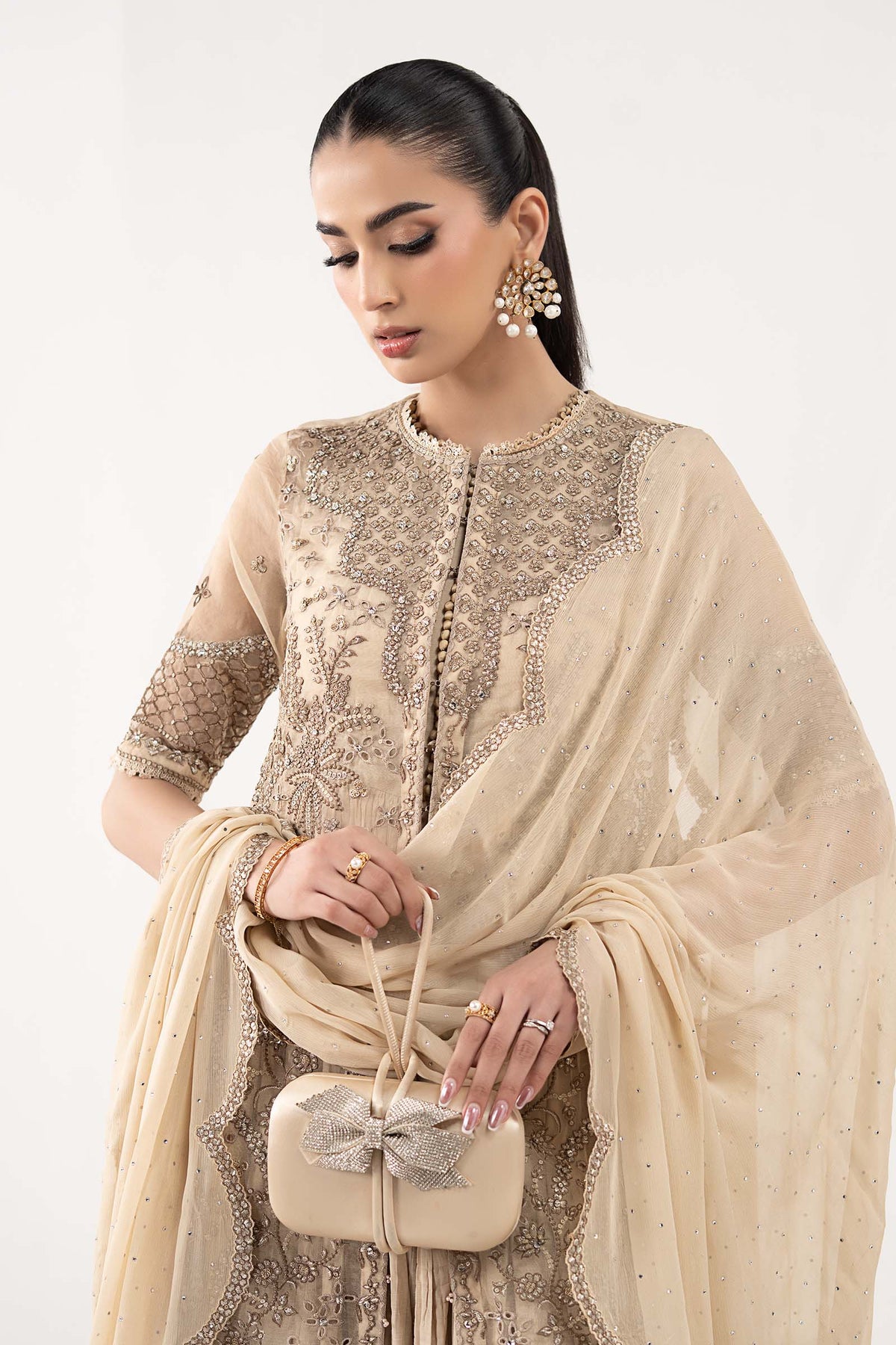Maria B | Luxury Formals | SF-EF26-53-Coffee by Maria B - Designer Dress  - Type : Ladies Clothes - Available at Libayah - 100% Original 