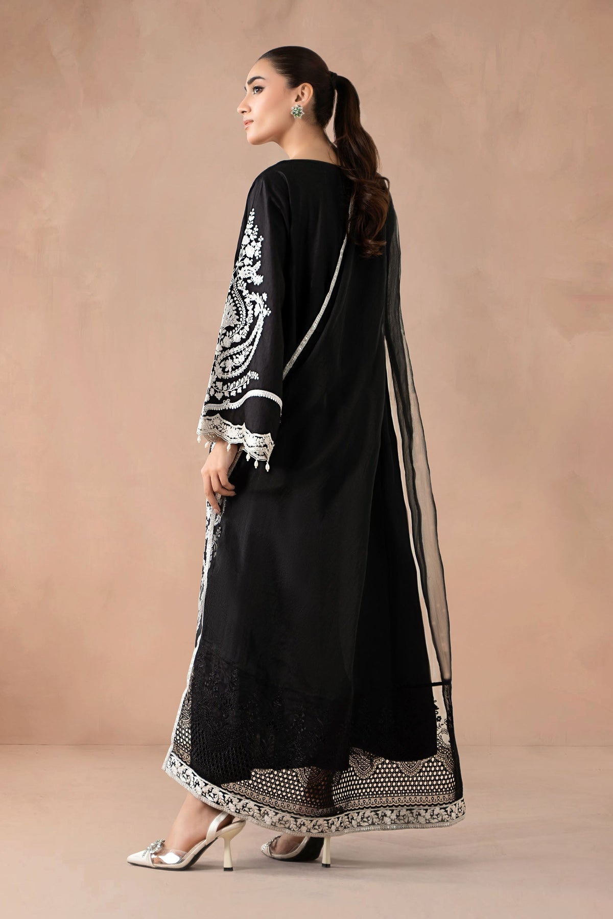 Maria B | Pre Fall Dresses | 3 Piece Embroidered Self Jacquard Suit Black by Maria B - Designer Dress  - Type : Ladies Clothes - Available at Libayah - 100% Original 