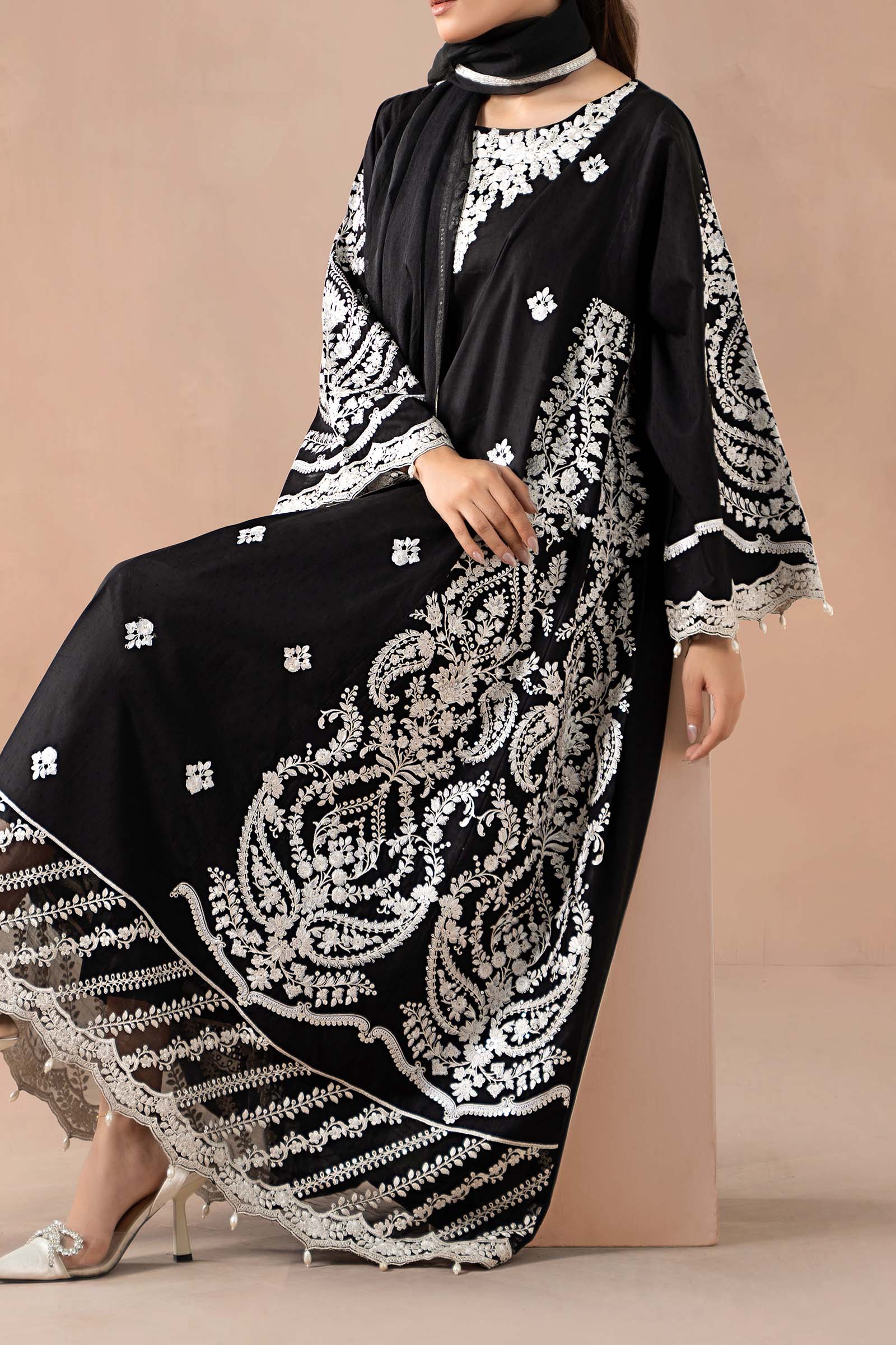 Maria B | Luxury Winter Pret 25 | DW-MN24-04R1-Black by Maria B - Designer Dress  - Type : Ladies Clothes - Available at Libayah - 100% Original 