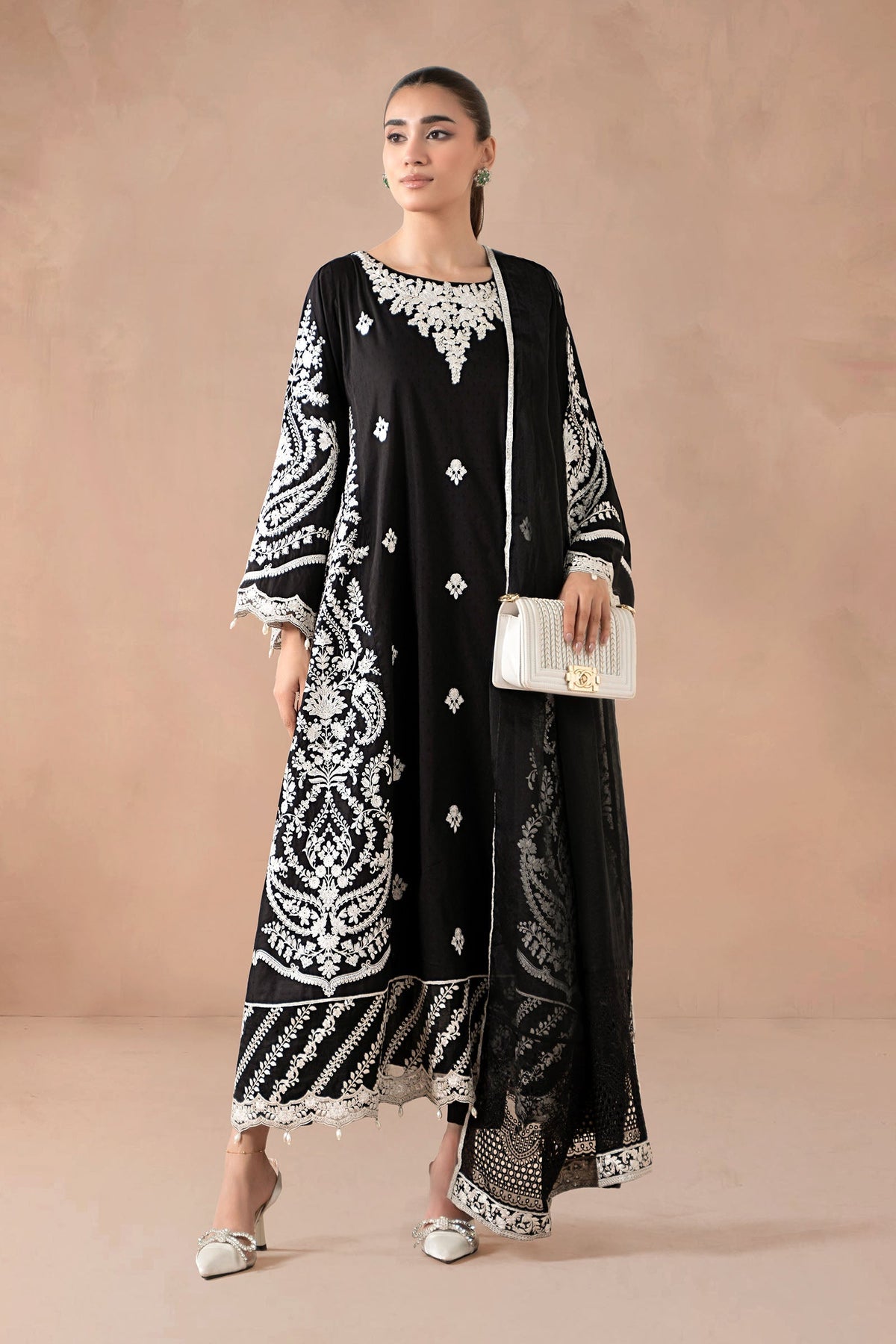 Maria B | Pre Fall Dresses | 3 Piece Embroidered Self Jacquard Suit Black by Maria B - Designer Dress  - Type : Ladies Clothes - Available at Libayah - 100% Original 