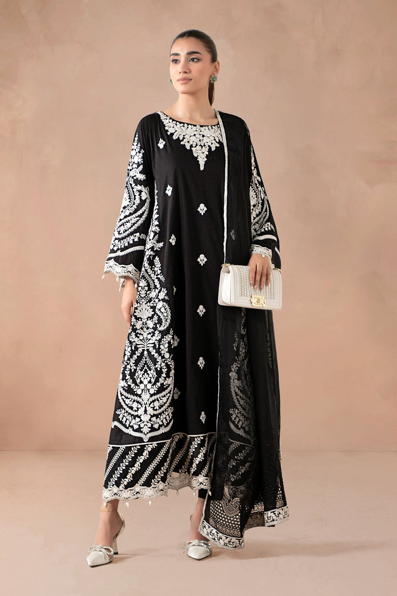 Maria B | Pre Fall Dresses | 3 Piece Embroidered Self Jacquard Suit Black by Maria B - Designer Dress  - Type : Ladies Clothes - Available at Libayah - 100% Original 