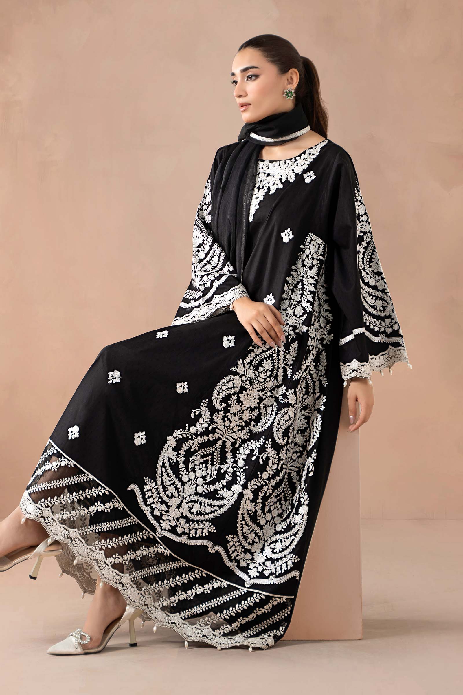 Maria B | Luxury Winter Pret 25 | DW-MN24-04R1-Black by Maria B - Designer Dress  - Type : Ladies Clothes - Available at Libayah - 100% Original 