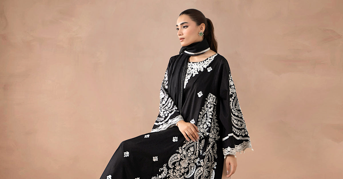 Maria B | Luxury Winter Pret 25 | DW-MN24-04R1-Black by Maria B - Designer Dress  - Type : Ladies Clothes - Available at Libayah - 100% Original 