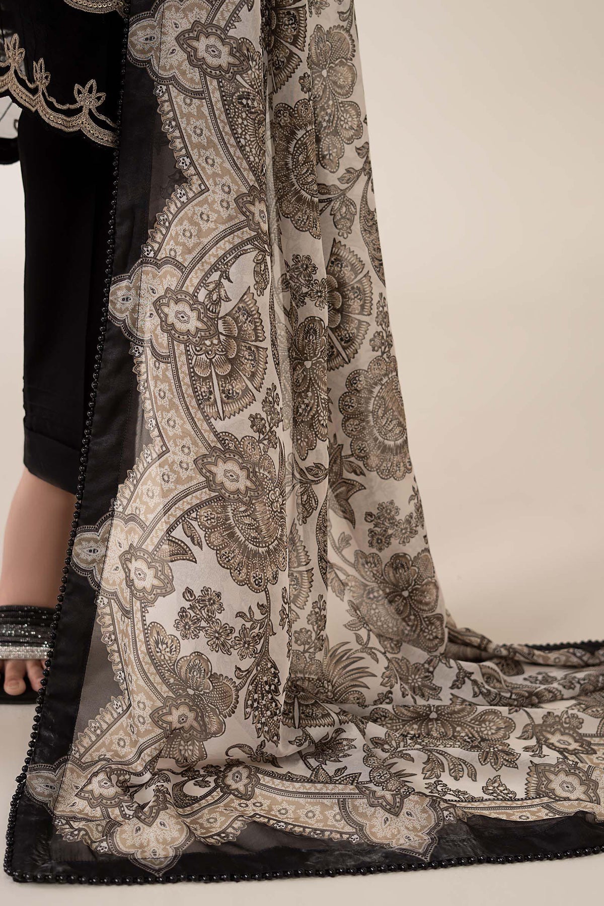 Maria B | Luxury Winter Pret 25 | DW-MN24-10R1-Black by Maria B - Designer Dress  - Type : Ladies Clothes - Available at Libayah - 100% Original 