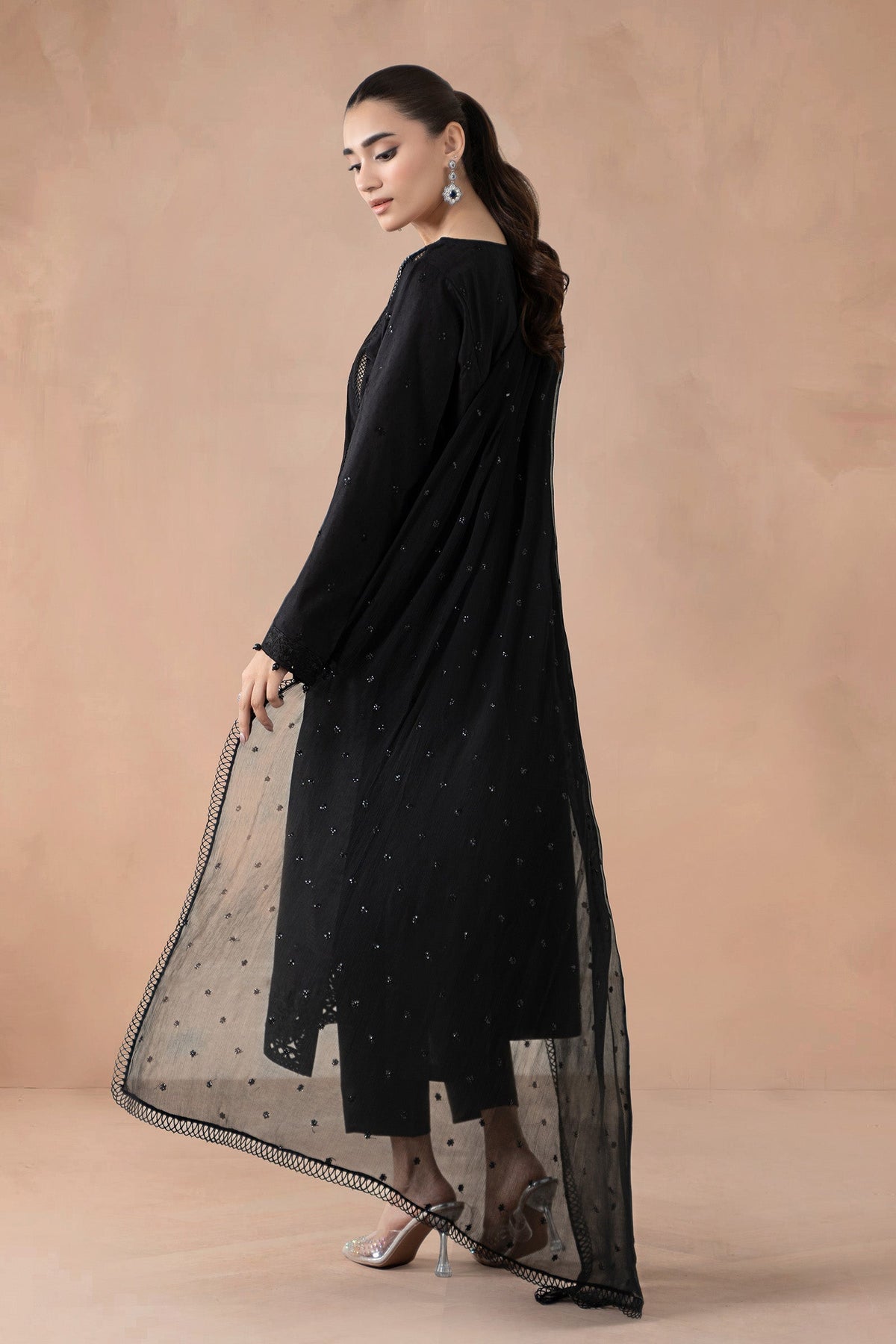 Maria B | Pre Fall Dresses | 3 Piece Embroidered Self Jacquard Suit Black1 by Maria B - Designer Dress  - Type : Ladies Clothes - Available at Libayah - 100% Original 
