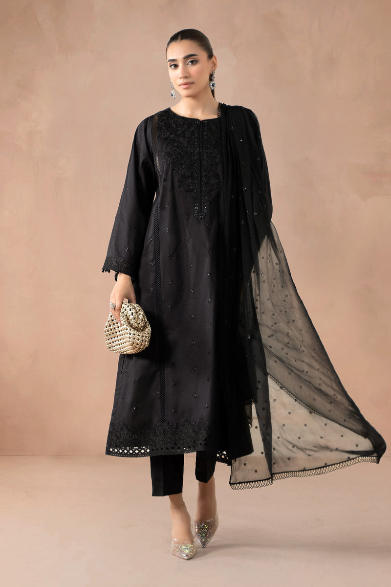 Maria B | Pre Fall Dresses | 3 Piece Embroidered Self Jacquard Suit Black1 by Maria B - Designer Dress  - Type : Ladies Clothes - Available at Libayah - 100% Original 
