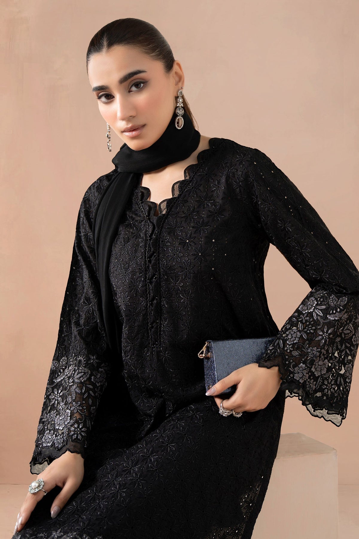 Maria B | Luxury Winter Pret 25 | DW-MN25-11-Black by Maria B - Designer Dress  - Type : Ladies Clothes - Available at Libayah - 100% Original 